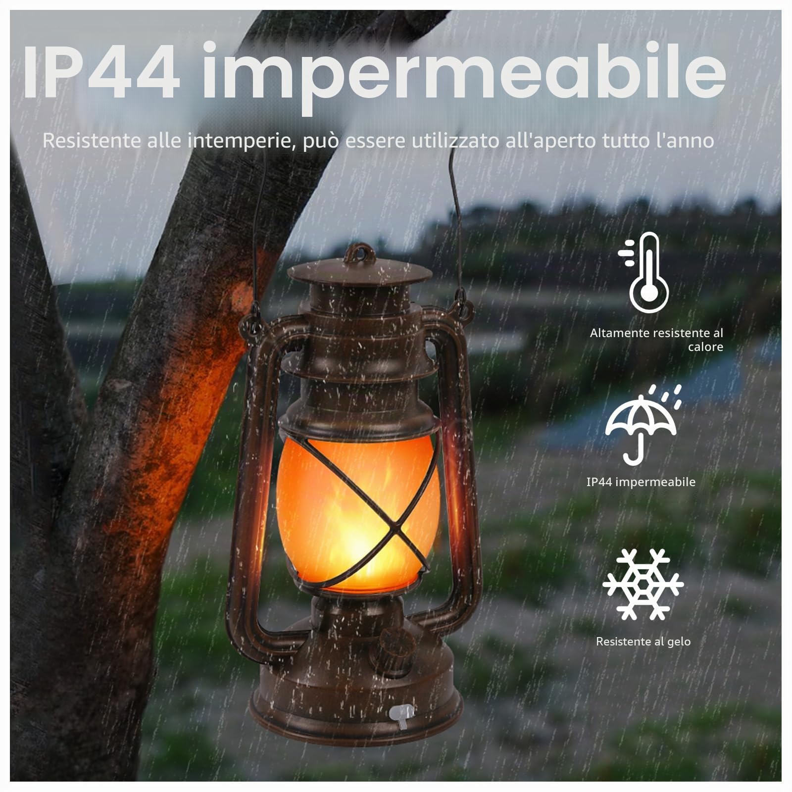 KINGLEAD LED Lanterne d'epoca, 4 modalità di luce dimmerabili, lanterne da esterno appese a LED impermeabili con effetto fiamma ricaricabili via USB adatte per giardino, Natale, Capodanno 2 pezzi