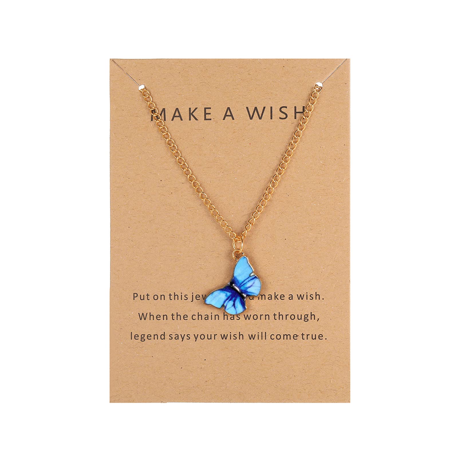 FORUBUS2Pcs Butterfly Pendant Necklace with Gift Card, Beautiful Silver Tone Blue Purple Link Chain Necklace for Women Teen Girls Ins Style Street Snap