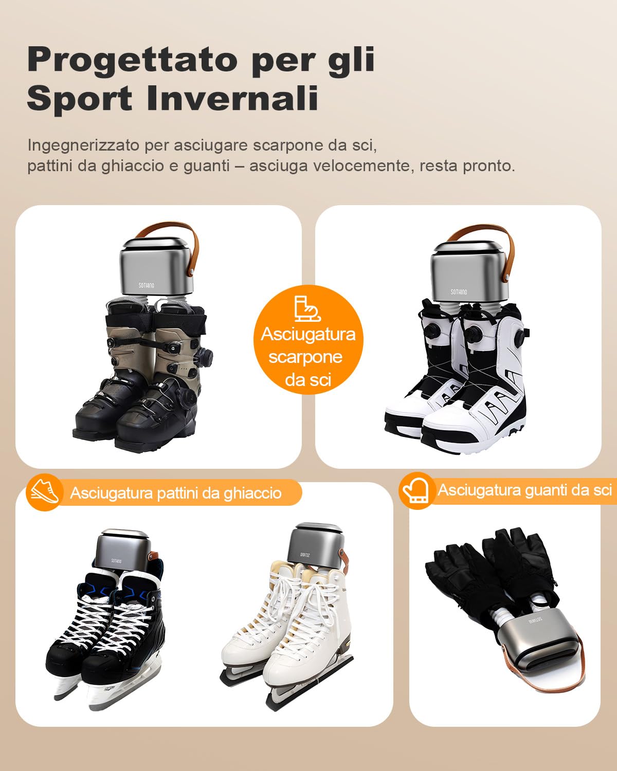 SOTHING Asciuga Scarpe Elettrico con Ozone e Display Digitale – Asciugascarpe a Doppio Flusso d’Aria, 3 Livelli di Calore, Timer 1–9 Ore, Tubi Telescopici 30 cm, Scalda Scarpe da Calcio e Sci