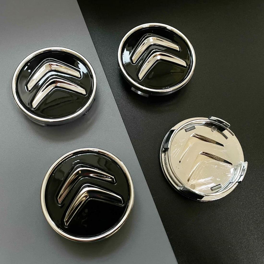 4 Pezzi Accessori Per Tappi Coprimozzo Per Citroen 60Mm C1 C3 C4 C5 C6 Ds3 Fregi Cerchi In Lega Logo（Nero）