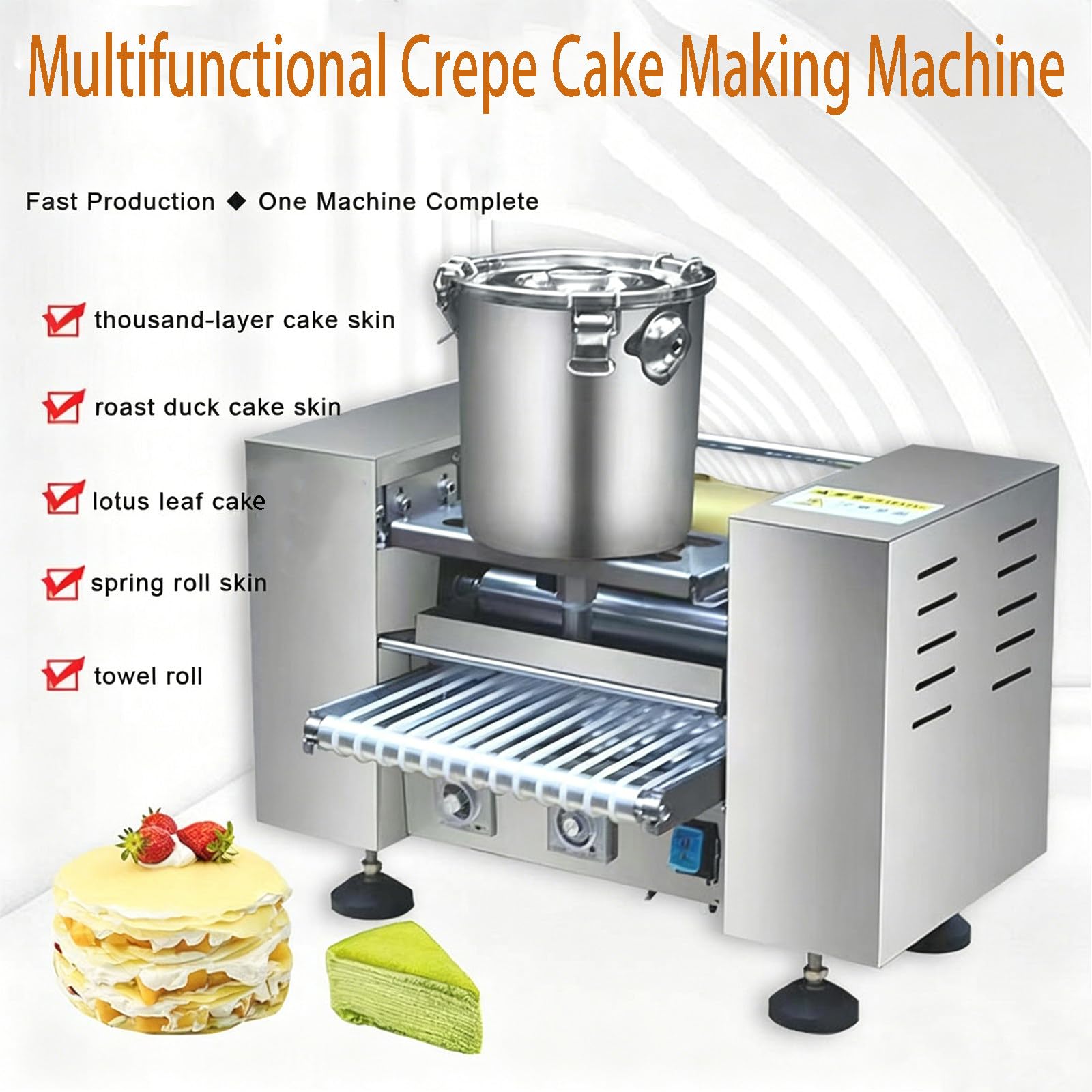 Macchina automatica per crepe, motore da 2400 W, spessore regolabile 0,4-1,2 mm, temperatura 150-200 ℃, produce 200-300 crepe uniformi all'ora per panetterie e caffè