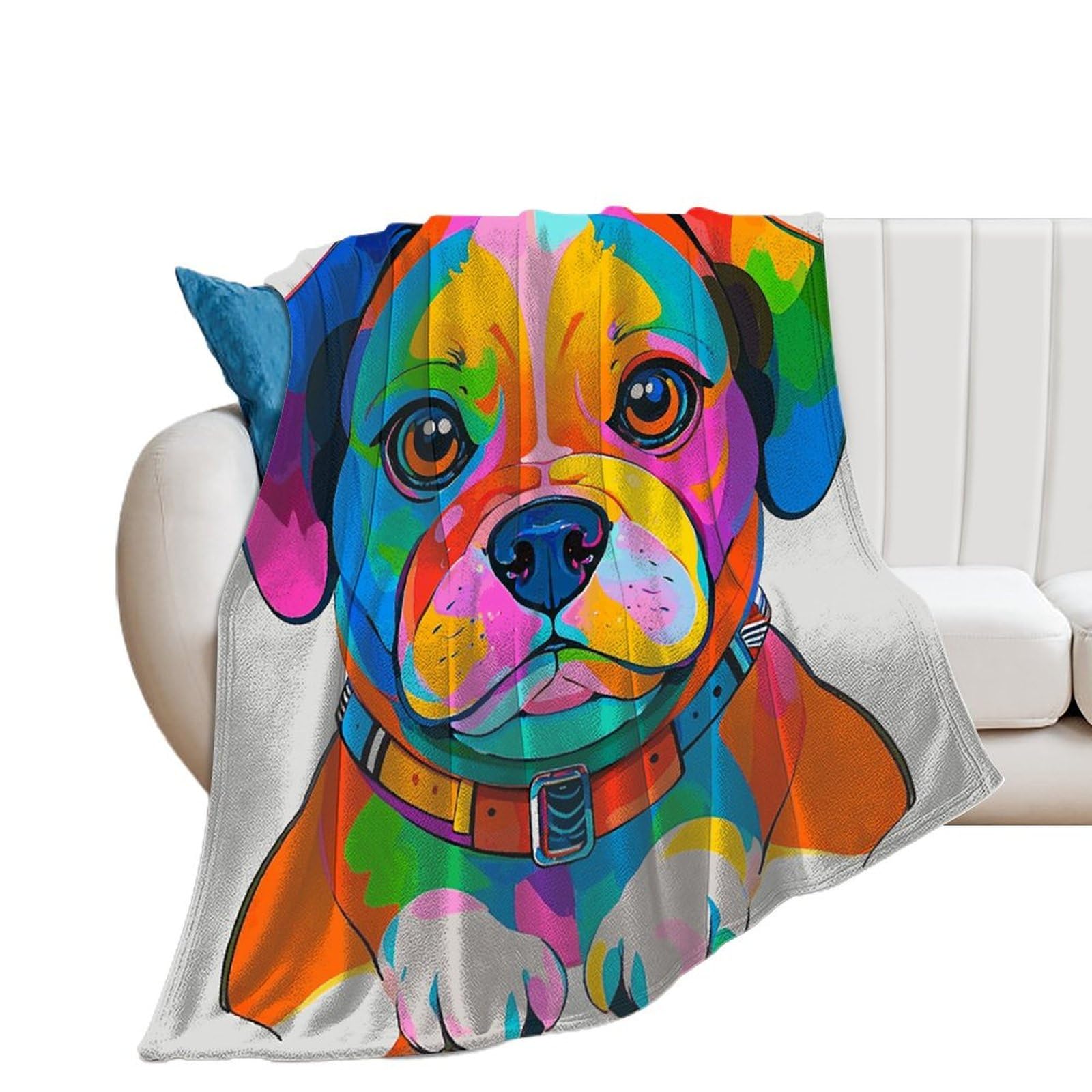 Couverture flanelle légère anti-froid plaid motif chiens pour canapé