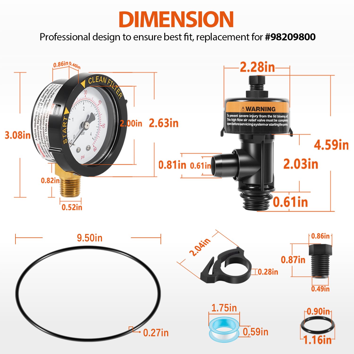 Válvula de alivio 98209800 + junta tórica 87300400