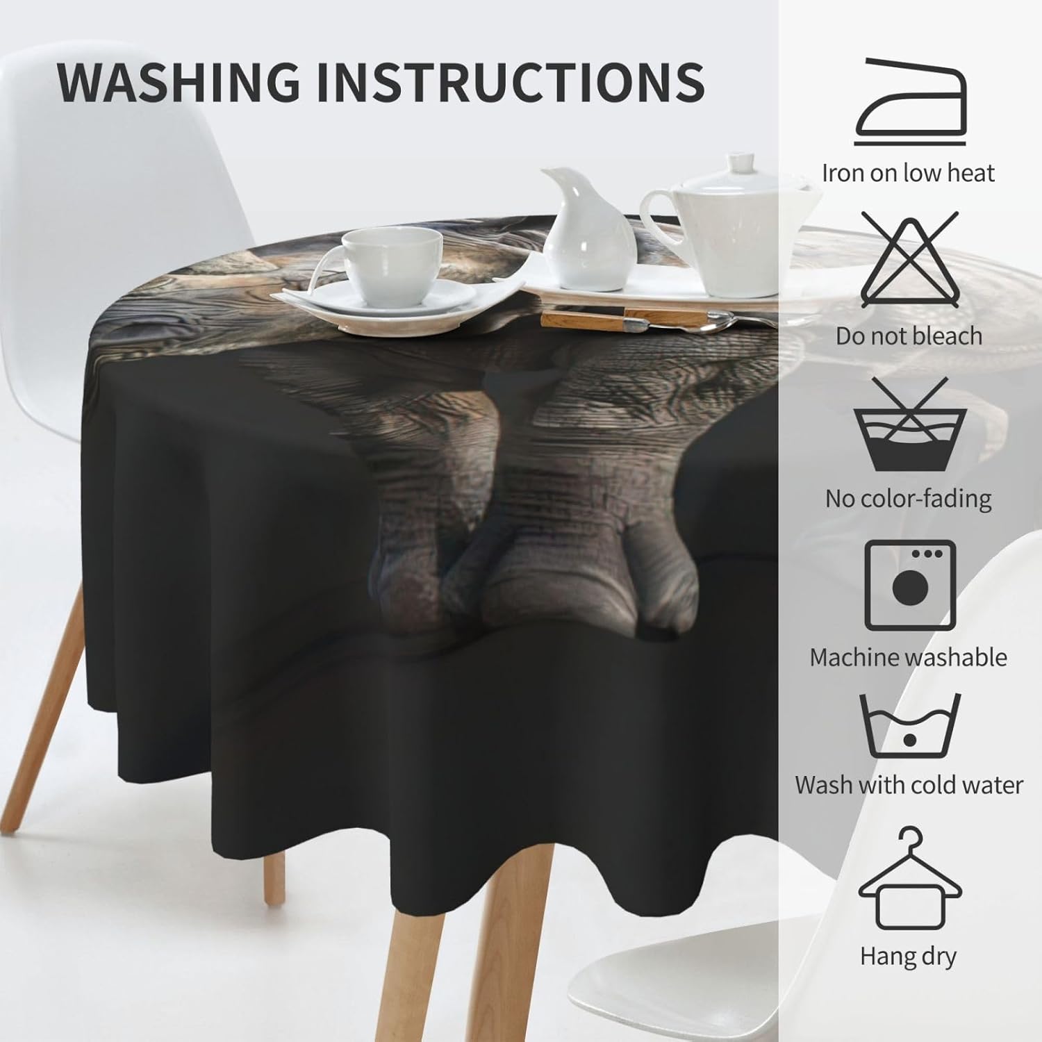 Animal Rhino Print Wrinkle Free Dining Table Cover for Birthday Party Farmhouse Tablecloths Up to 60 x 60 Inches