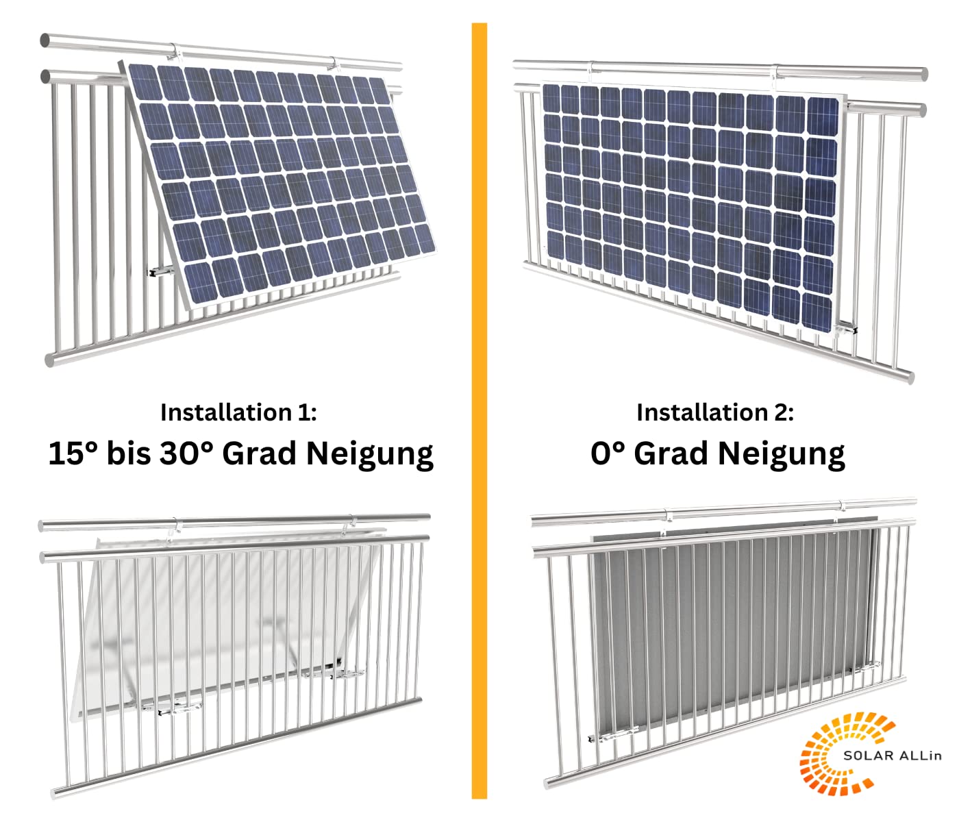 SOLAR ALLin Balkonhaken-Montageset Plus für Solarmodule 0°, 15°-30° Befestigungssystem für Balkonkraftwerk