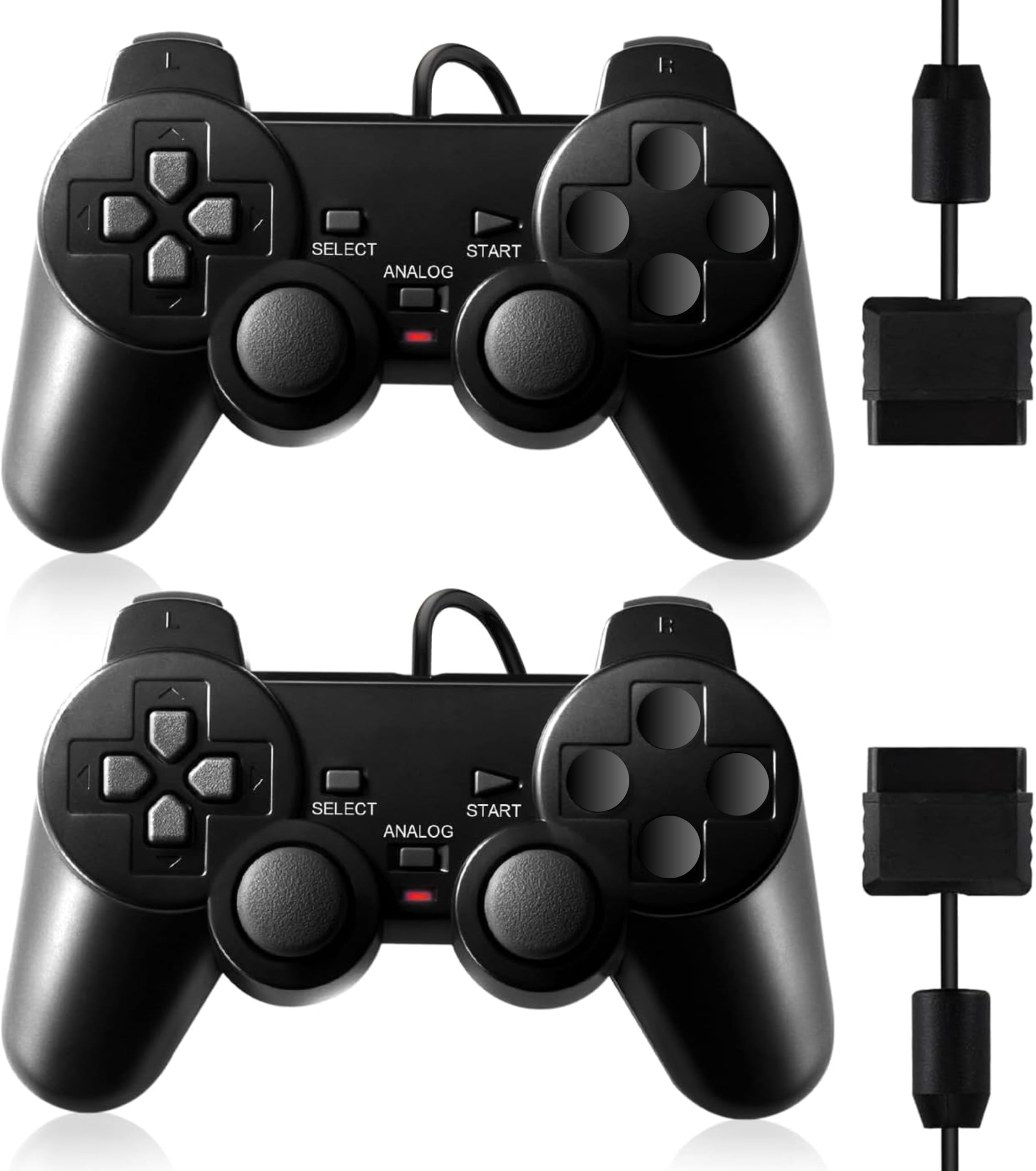 FLLAGG20 | 2X Controller cablato Compatibile con Ps2, PS1, PSX | Nero, 1.8m cavo, | Doppia Vibrazione, Plug and Play, layout ergonomico | Joystick Compatibile con giochi arcade