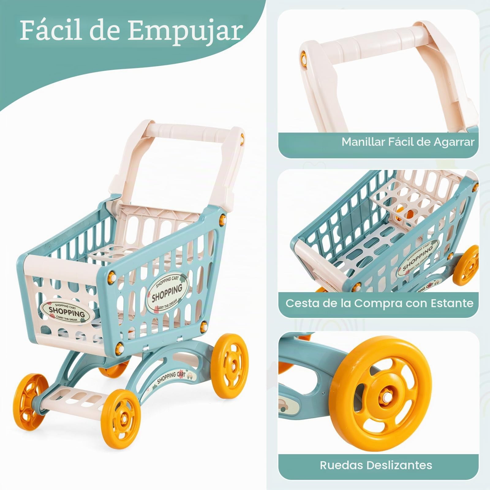 RELAX4LIFE Supermercado Juguete Infantil con Luz, Sonido, Carrito Compra, Cesta y 29 Accesorios, Caja Registradora Juguetes con Escáner, Supermercado de Madera para Niños de 3+ Años (Multicolor)
