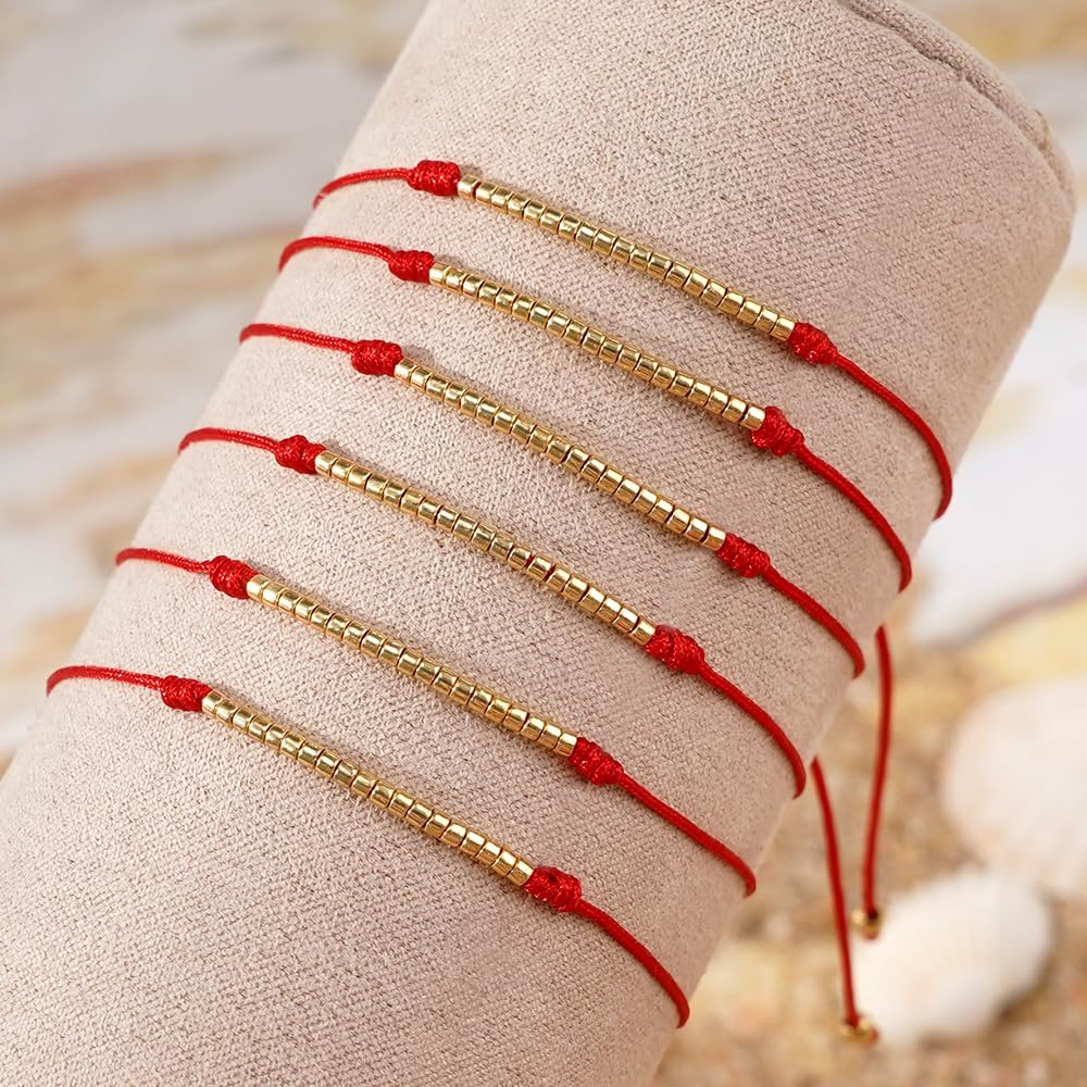 Kabbalah Red String Bracelets for Women Men,Gold Round Beaded Stackable Protection Blessings Bracelets,Handmade Jewelry Good Luck Gift - Image 3