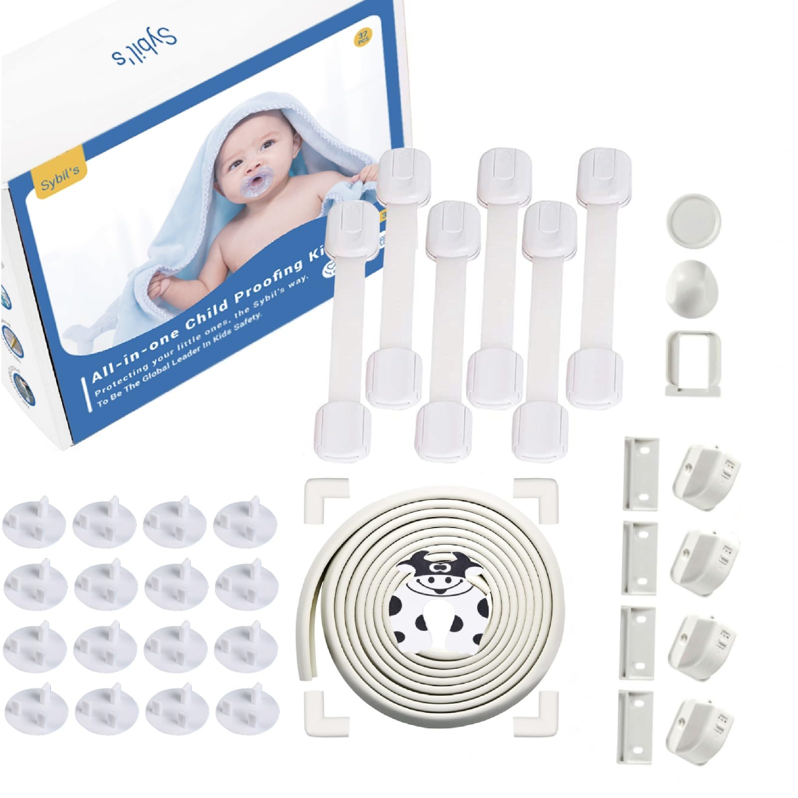 Childproofing Safety Kit | 6 Cabinet Locks | 4m Edge Protector | 12 Corner Guards | 16 Socket Covers | 1 Door Stopper | Home Safeguarding | Ideal Gift For Newborns Proofing (Safety Kit 3)