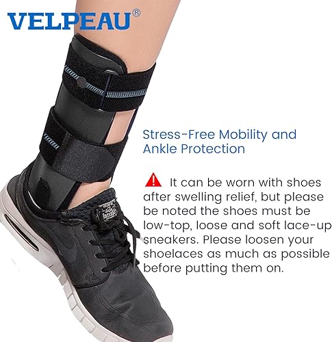 Miniatura 4 de Velpeau Tobillera  Férula de tobillo con estribo  Estabilizador rígido ajustable para esguinces, tendinitis, soporte de lanzamiento posoperatorio y