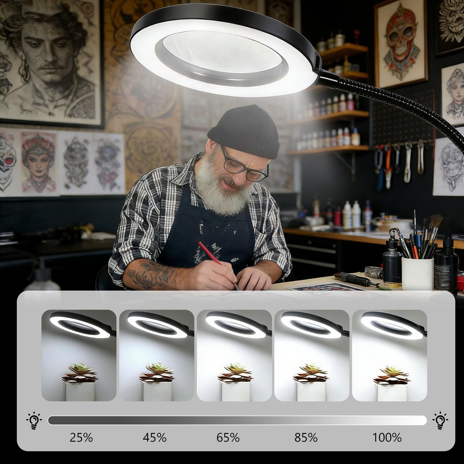 Lupa de pie (10 unidades, 20 unidades, con luz y soporte, 3 en 1, con 72 LED, 3 modos de color regulable, brazo plegable rectangular, lupa de lectura para personas mayores)