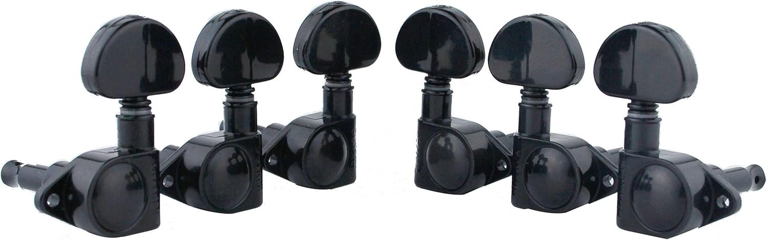 Guyker Guitar Machine Heads (3L + 3R Handed) – 1:21 Sealed Tuners Tuning Key Pegs with Big handle Replacement for Electric, Folk or Acoustic Guitars – Black, GK102B