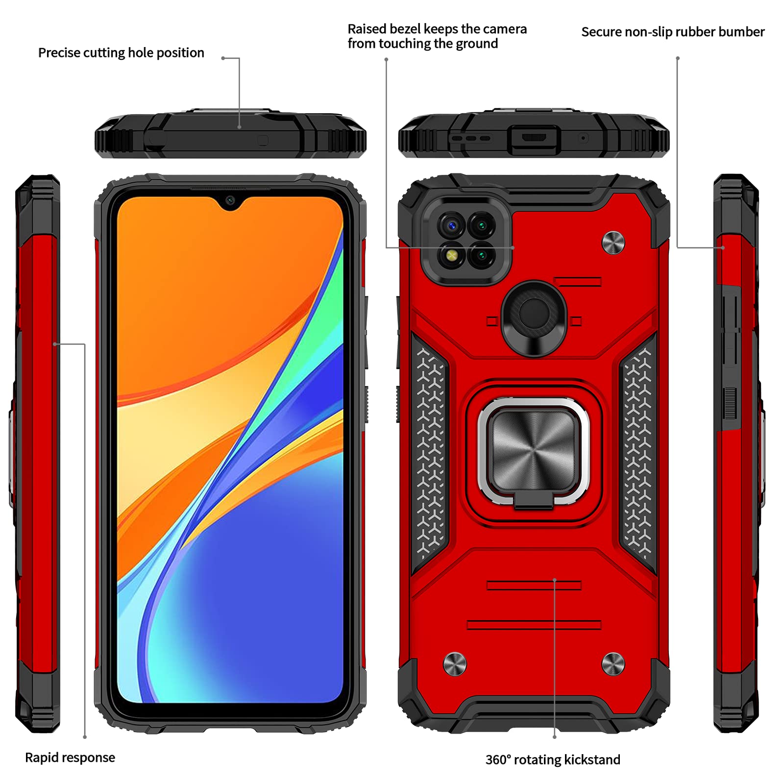 KEYYO Cover Per Xiaomi Redmi 10A / 9C / 9C NFC, Custodia Protettiva Dual Layer Con Supporto, Antiurto Nera - 2