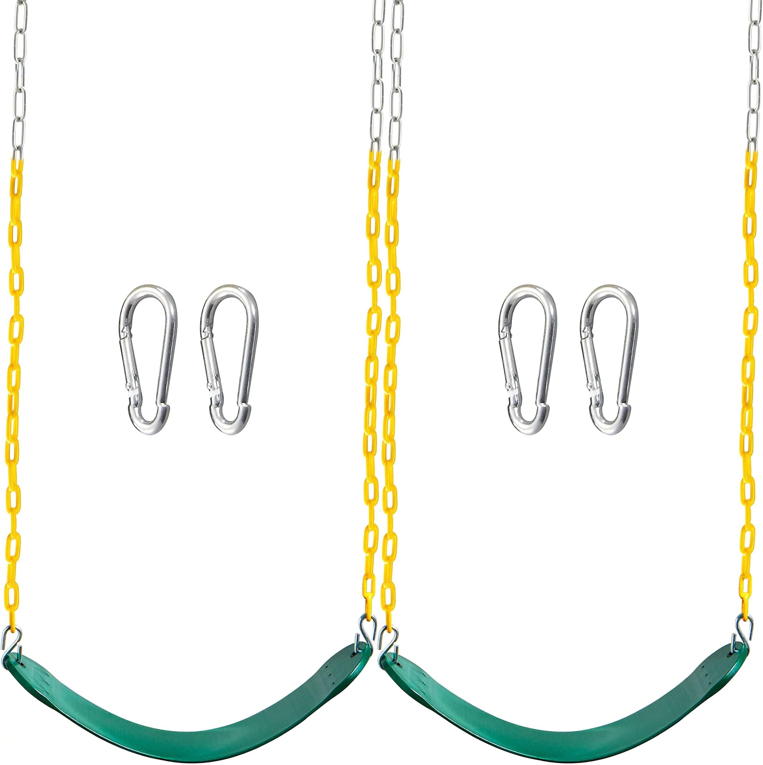 TURFEE 2 Pack Green Swing Seats Heavy Duty with 66" Chain, Swing Set Accessories Replacement with Snap Hooks for Kids Outdoor Play Playground, Trees, Playground(Green)