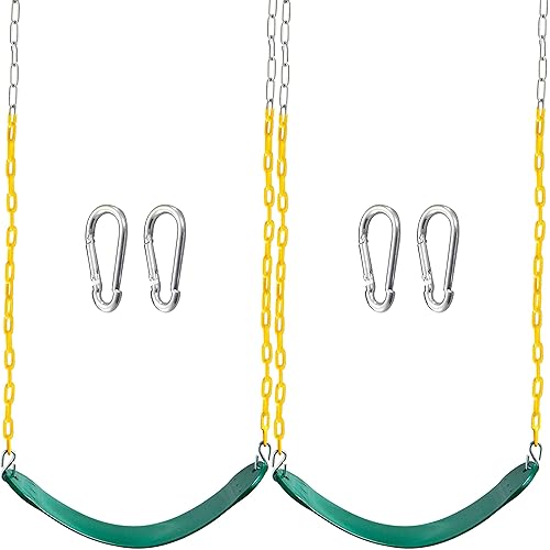 TURFEE 2 Pack Green Swing Seats Heavy Duty with 66" Chain, Swing Set Accessories Replacement with Snap Hooks for Kids Outdoor Play Playground, Trees, Playground(Green)