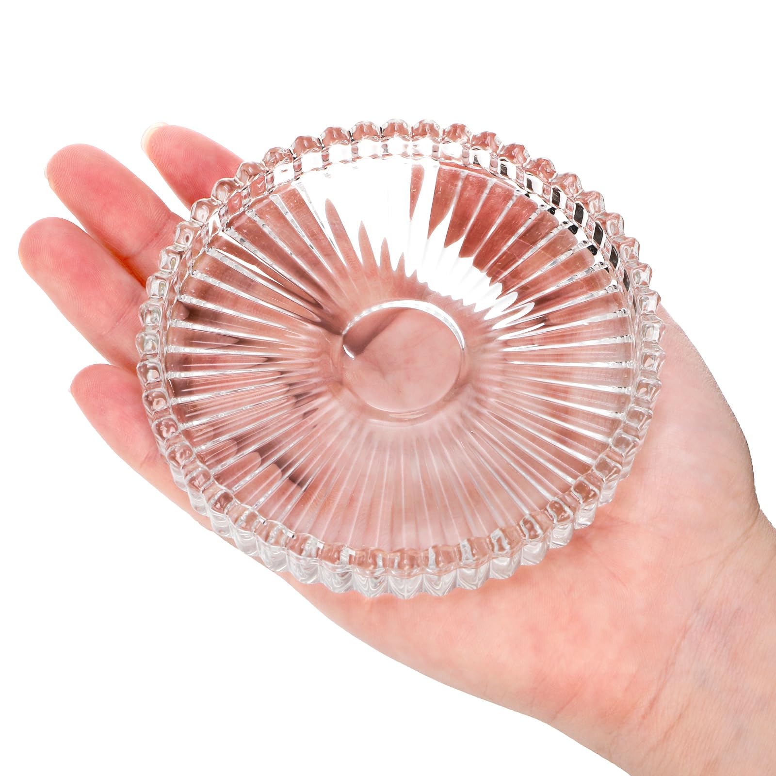 Elsjoy Confezione da 12 portacandele in vetro da 10,2 cm, rotondi in vetro trasparente a coste, sottobicchiere moderno per candele, per matrimoni, feste, centrotavola
