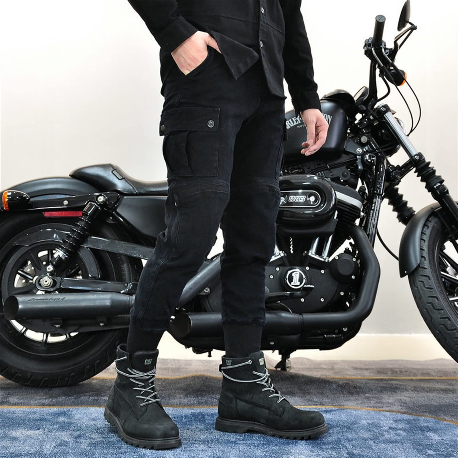 Jeans Da Moto Pantaloni Moto Uomo Con Armatura La Fodera In Aramide È Resistente Agli Strappi 4 X Gambali for Armature CE (Color : BLACK upgrade, Size : XXL)