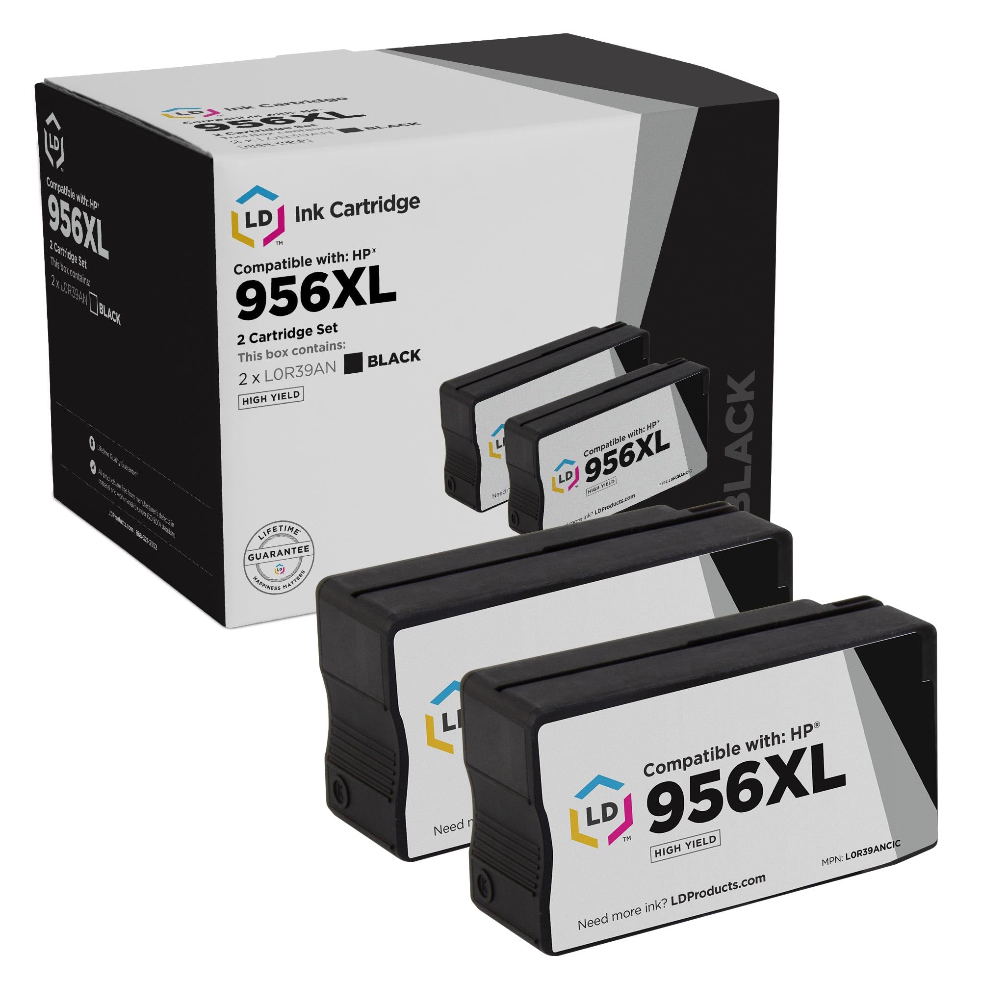 LD Products Compatible Ink Cartridge Replacements for HP 956XL 956 XL L0R39AN High Yield (Black, 2-Pack) for OfficeJet Pro 7720, 7730, 7740, 8200,