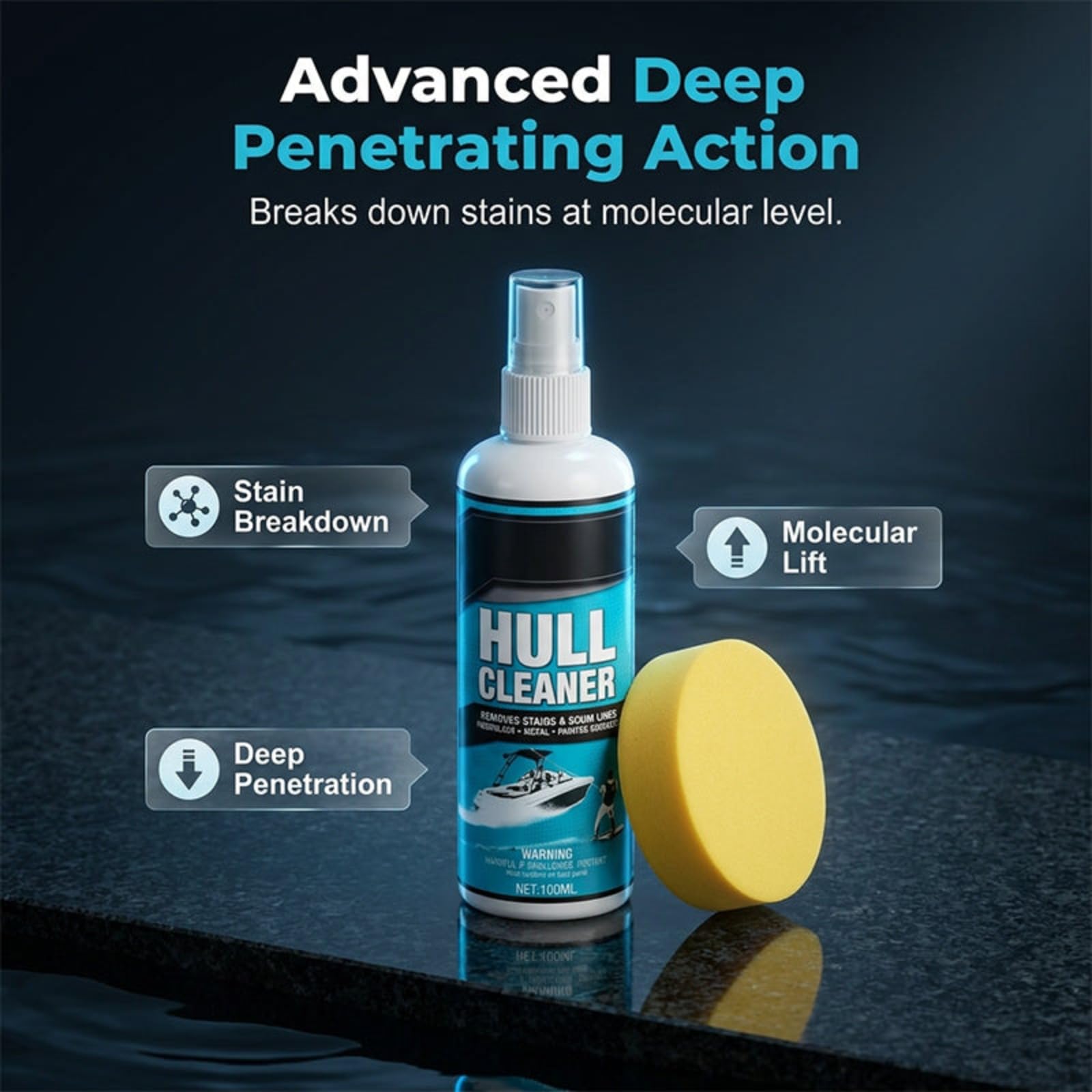 Detergente per scafi di Barche 100 ml, smacchiatore per la Linea di galleggiamento, detergente per incrostazioni Marine, rimuove ruggine, alghe e Macchie ostinate dallo Scafo,