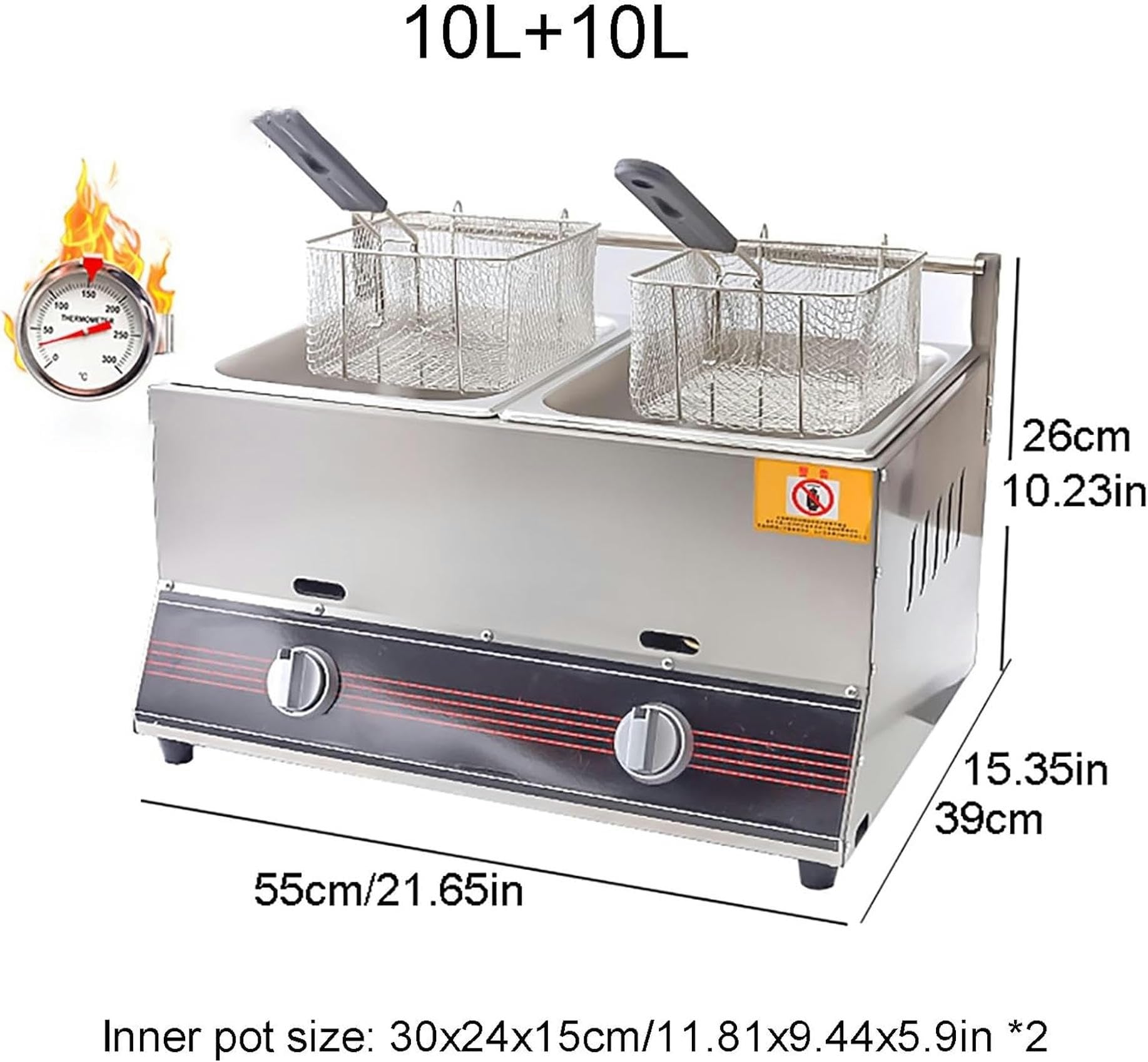 Friteuse à gaz Professionnelle de comptoir, cuisinière d'extérieur en Acier Inoxydable, avec Panier et Couvercle, pour Restaurant, Cuisine à Domicile