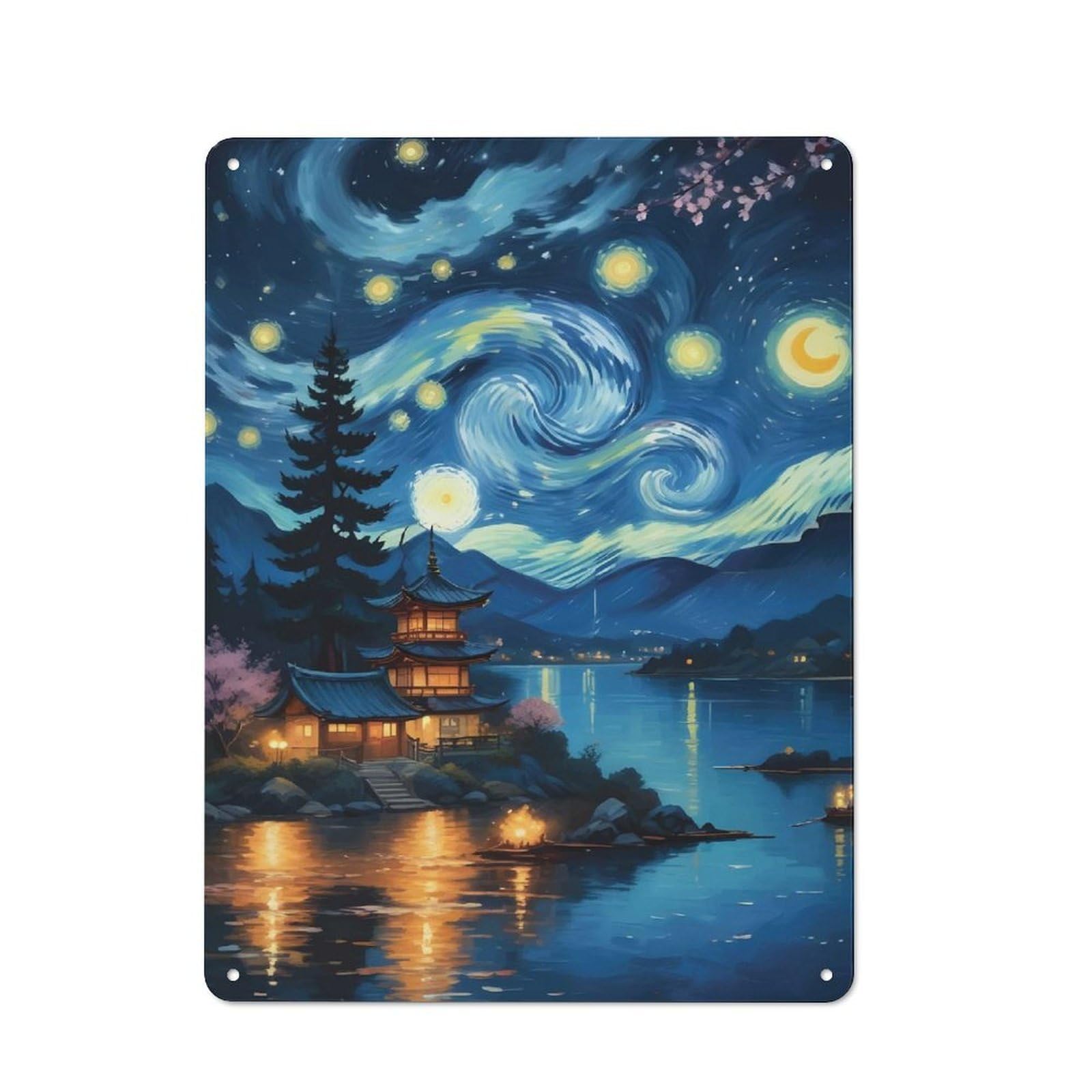 Junmoney Starry Night Japanese Rustic Metal Wall Decor 40X30cm, Rustic Metal Sign For Farmhouse Kitchen, Pantry Or Dining Area