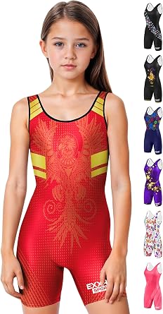 Exxact Sports Youth Girls Wrestling Singlet, High-Cut Full-Coverage
