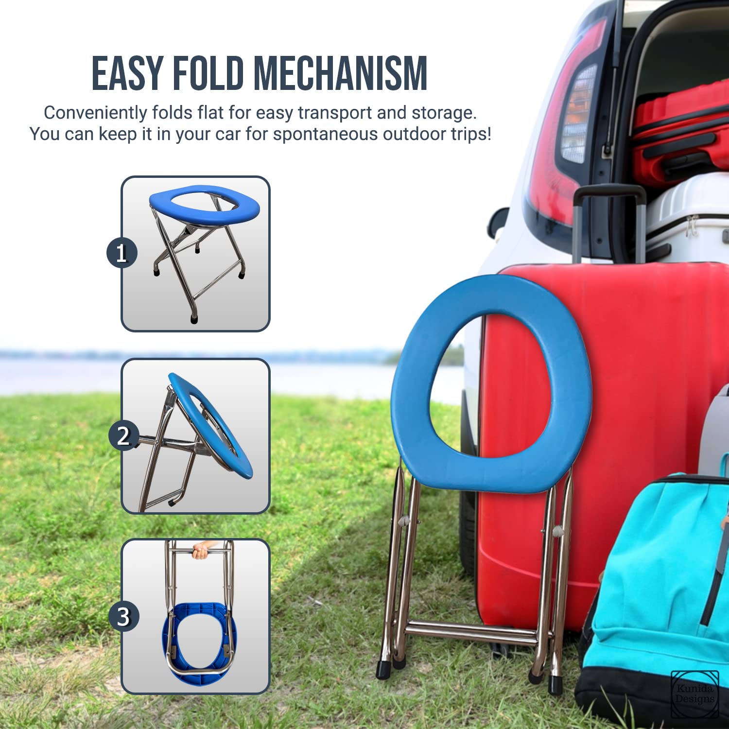 Amazon.com: Portable Camping Toilet Chair - Folding Bedside Commode -  Lightweight Foldable Outdoor Porta Potty for Adults - Stainless Steel -  16.5 Inches Tall : Sports & Outdoors