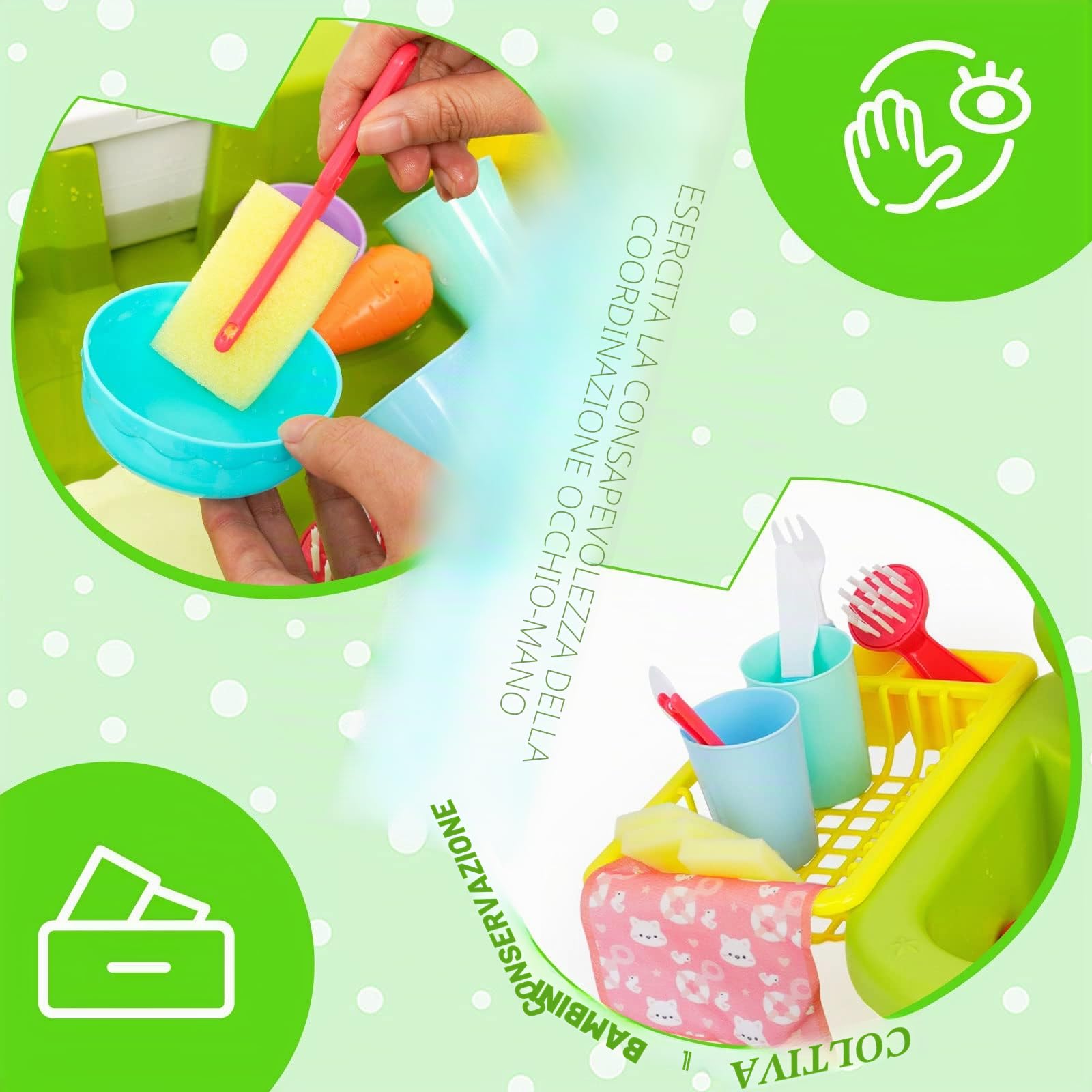 Set di Giocattoli per Lavello da Cucina 2 in 1,Cucina Giocattolo per Bambini con Gioco di Pesca e Accessori da Cucina, Giochi Acqua Bambini con Rubinetto Girevole a 90° per Ragazzi Ragazze dai 3 anni