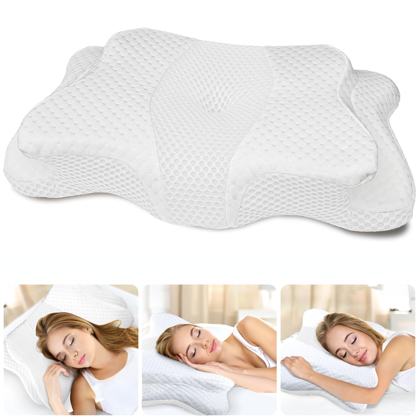 CHxxy Memory Foam Pillows, Cervical Pillow for Neck and Shoulder Pain Relief, Ergonomic Contour Bed Pillow, Soft for Side Sleep Stomach Sleeping and Back Sleeper