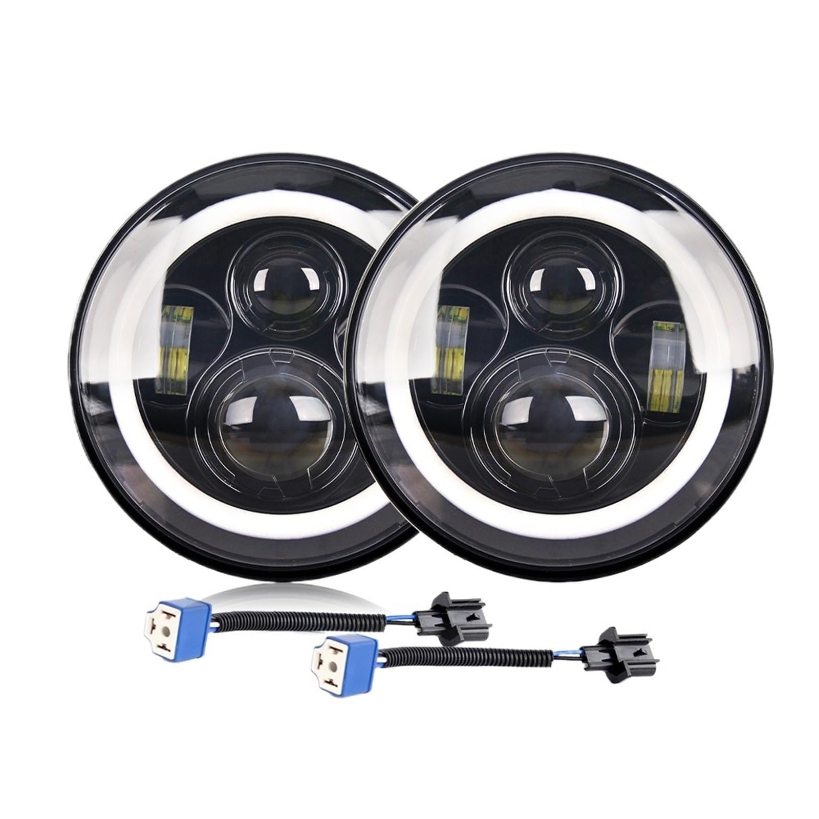 Bombilla para coche 80W coche Led H4 7 pulgadas accesorios de coche Angel Eyes DOT E9 4X4 7 "LED faro Hi-Lo DRL 12V 24V Bombilla LED(Dark Grey)