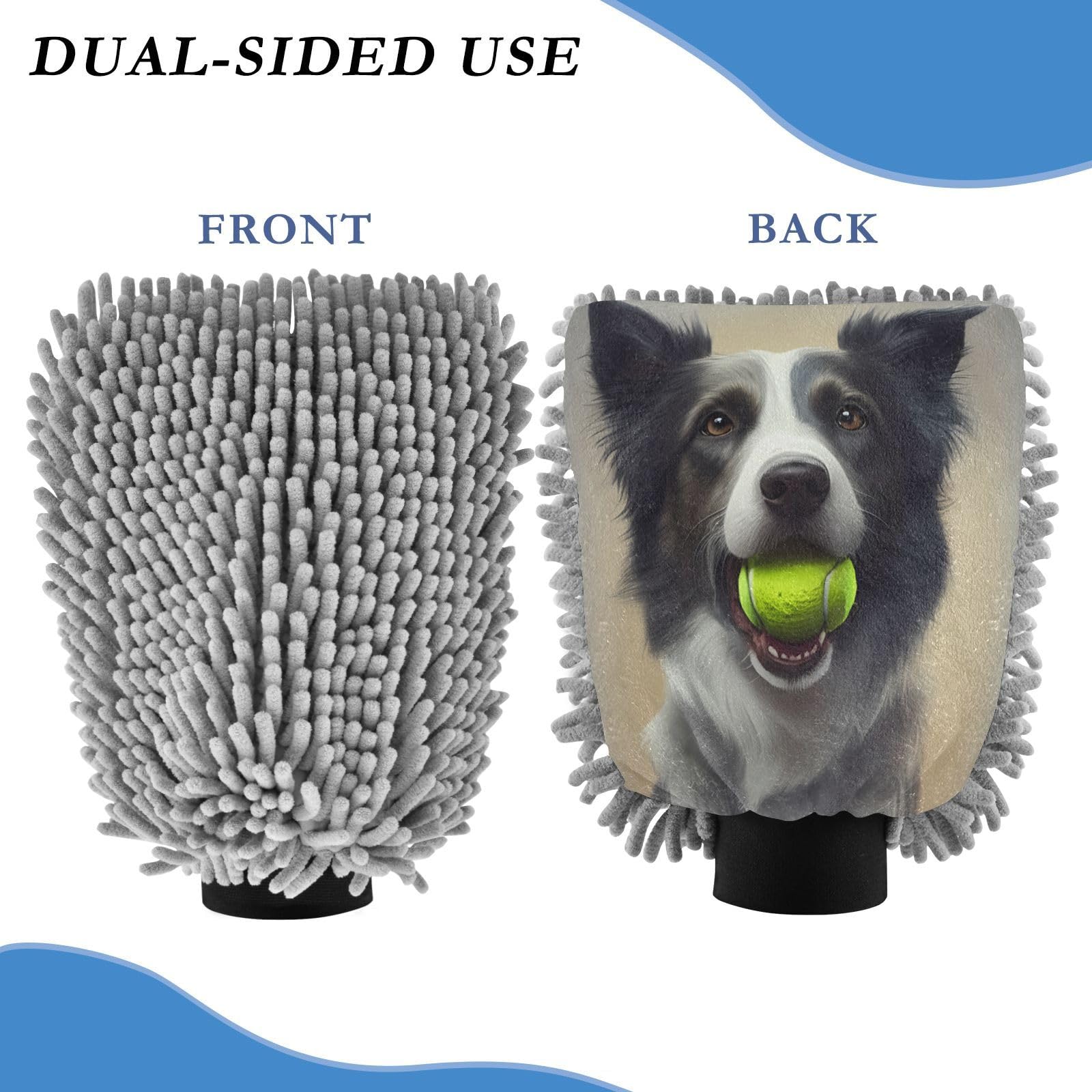 STAYTOP A Shepherd Dog Carrying A Ball Car Wash Mitt Microfiber, 2Pcs Scratch Free Lint-Free, Premium Chenille Microfiber Mitt Car Wash Brush-L