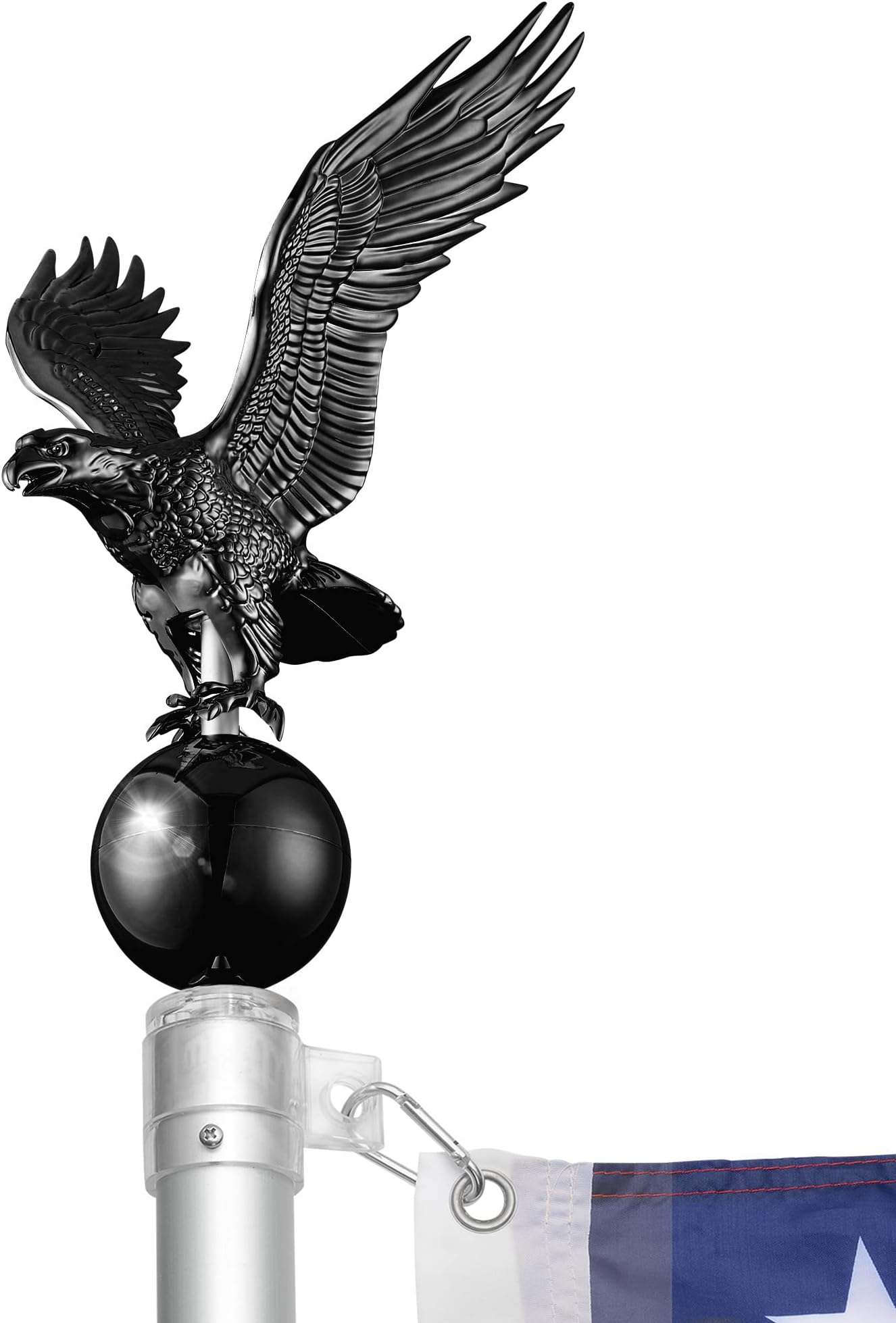 YesHom Flagpole 14" Eagle Topper Gold Finial Ornament for 20/25/30Ft Telescopic Pole Yard Outdoor Black