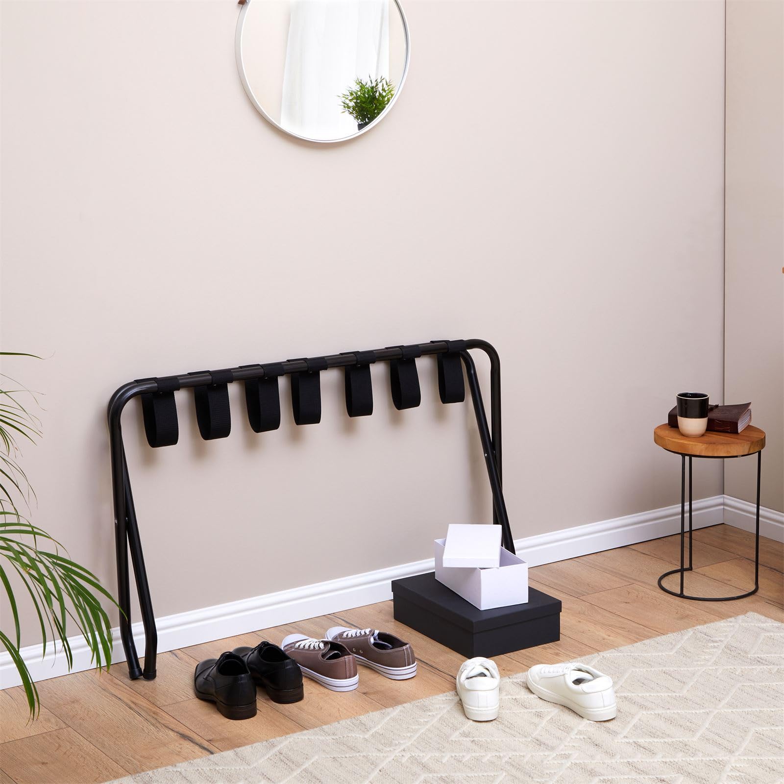 Porte-valise Métallique Pliable Avec 7 Sangles - Idéal Chambre Hôtel, Rangement Voyage Pratique