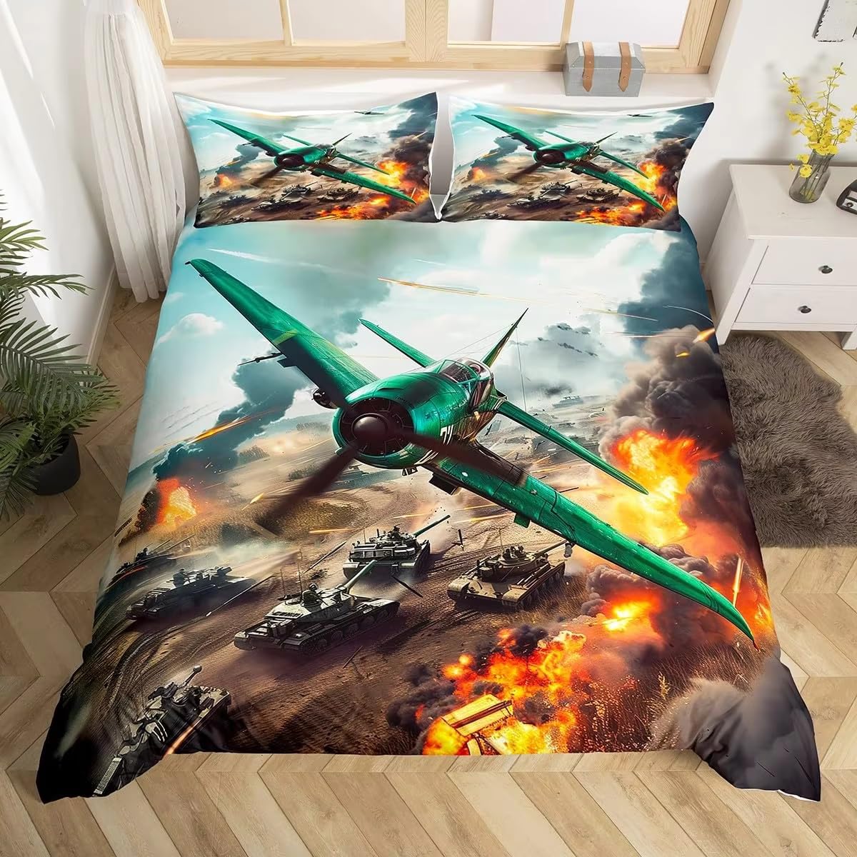 Ndxrwdzr Airplane King Size Duvet Set Duvet Cover With Zipper Closure Bedding Set For Aldults Kids Soft Hypoallergenic Microfiber Quilt Cover 230X220 Cm + 2 Pillowcases 50X75 Cm