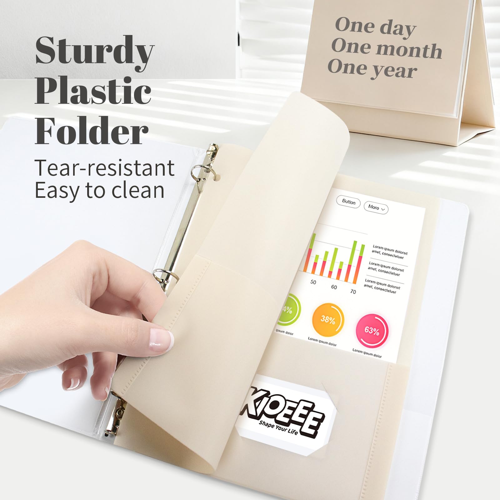 Wytrzymałe plastikowe teczki kieszonkowe z 3 otworami (14 sztuk), pasują do papieru w rozmiarze listów, przegródki na wizytówki, różne kolory do szkoły, biura i domu
