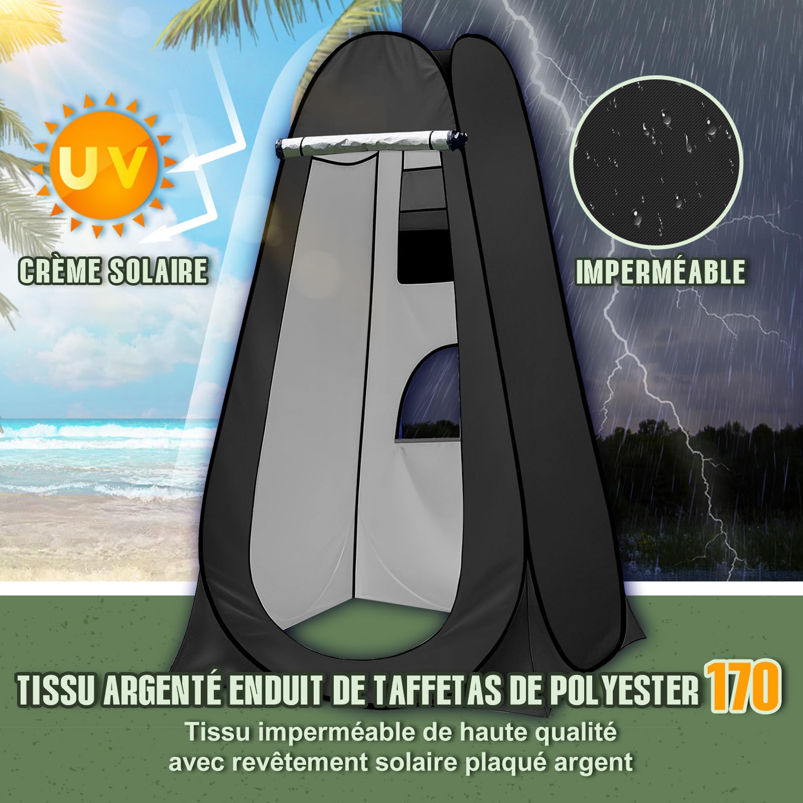 Charmofun Tente de Douche Pop Up, Cabine de Douche Camping Anti-UV, Tente de Toilette Portable avec Sac de Transport pour Plage Pêche Randonnée L'extérieur