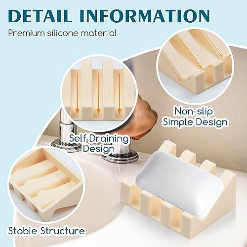 Miniatura 3 de Jabonera de silicona con drenaje, jabonera de ducha, barra de cascada, bandeja con protector de jabón de drenaje para accesorios de cocina de baño