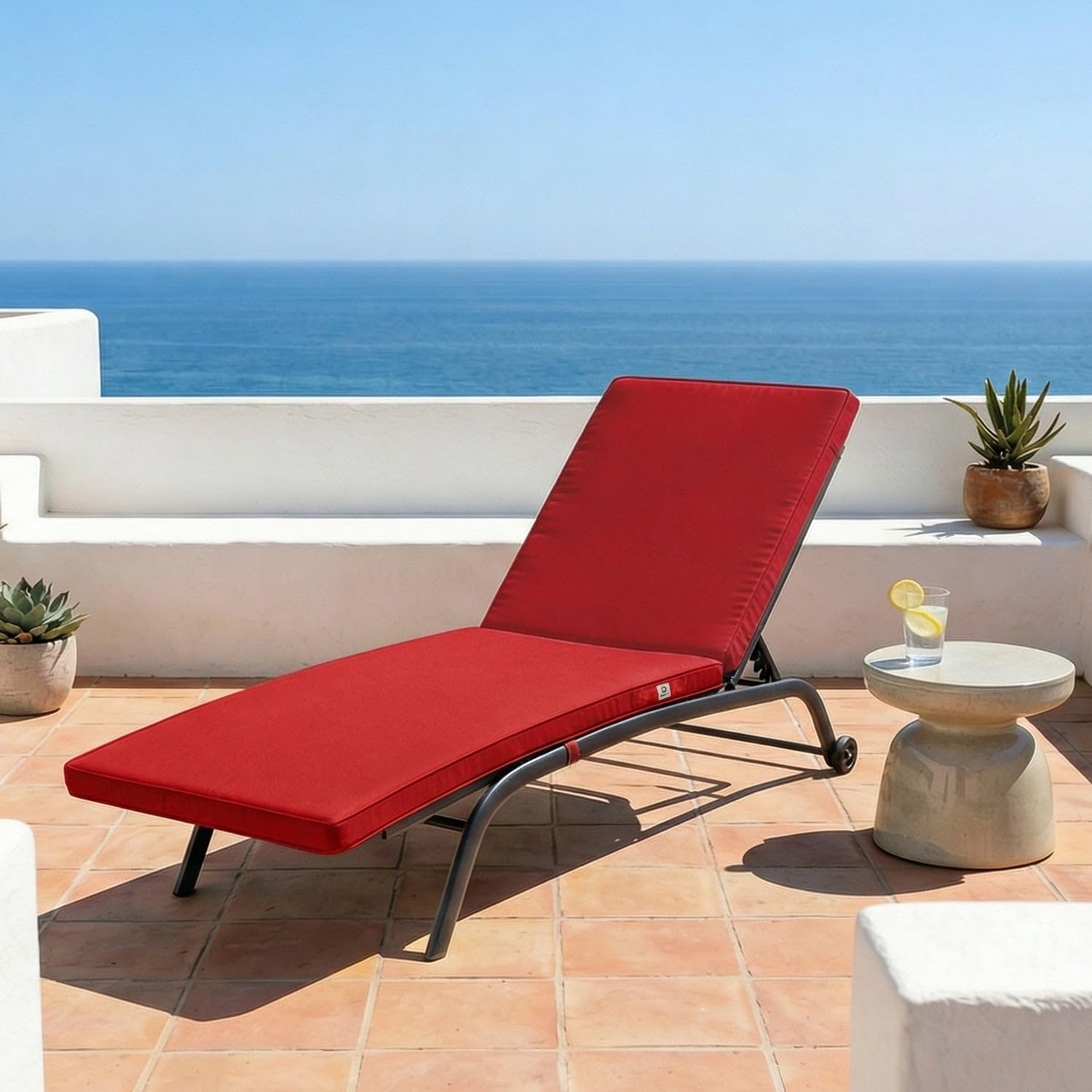 Déco Arts Coussin Bain de Soleil - Coussins Rectangulaires pour Chaise Longue - Coussin Déhoussable avec Traitement imperméable et Poignées de Transport - Certifié OEKO-TEX - 185x60x5 cm, Rouge piment