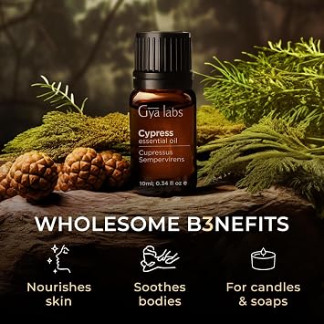 Combo Pack Aroma Stickers for Masks (5 Packs-60 Patches) & Cypress Essential Oil for Skin (0.34 fl oz) Set - Aromatherapy Grade Essential Oils - Gya Labs