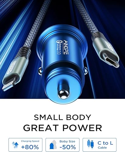 Miniatura 3 de Certificado MFi de Apple Cargador de coche para iPhone de carga rápida, AINOPE 48 W cargador rápido de coche iPhone, Mini y metal Adaptador de