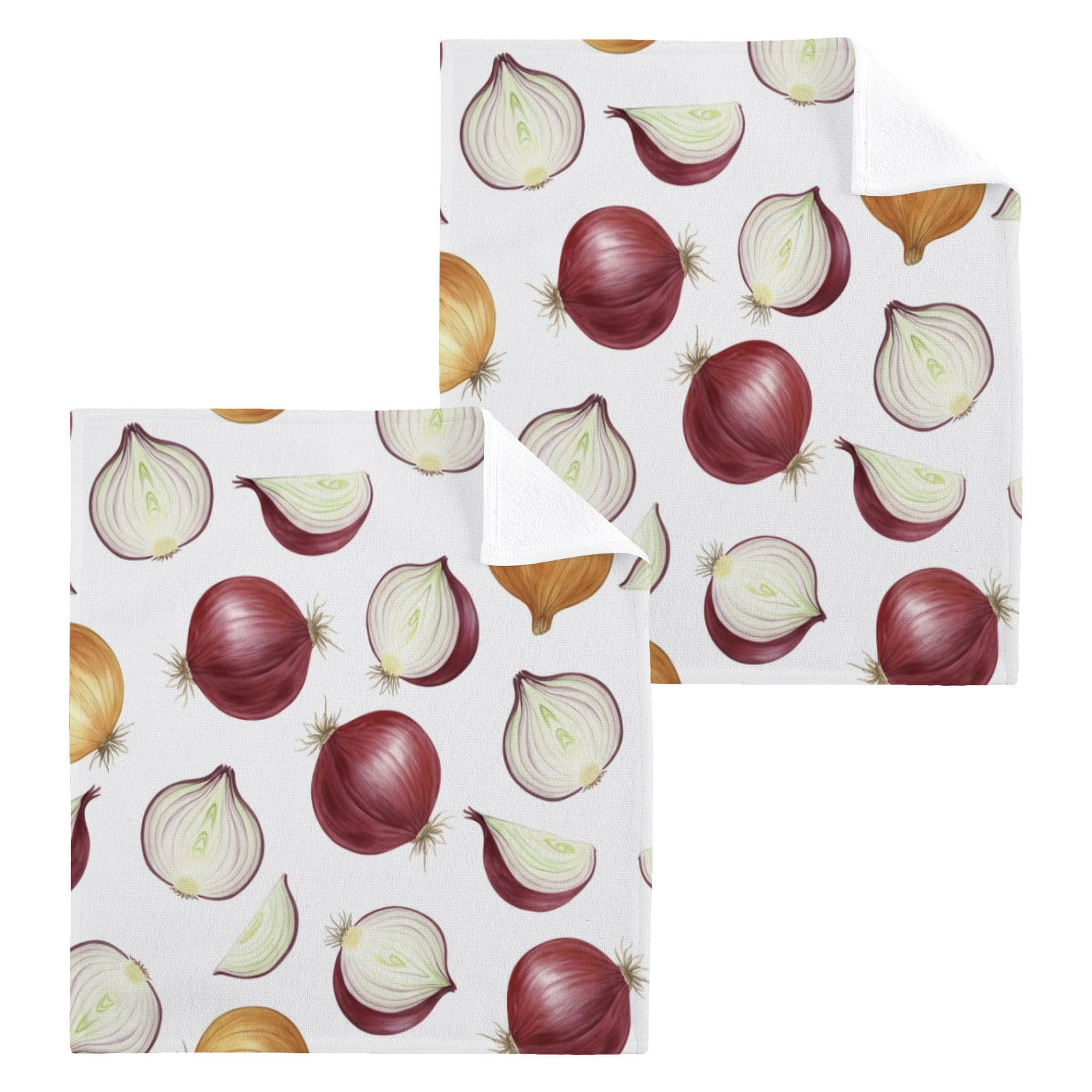 BOESI Watercolor Onion 12x12in Cotton Washcloth,Soft Absorbent Face Towel
