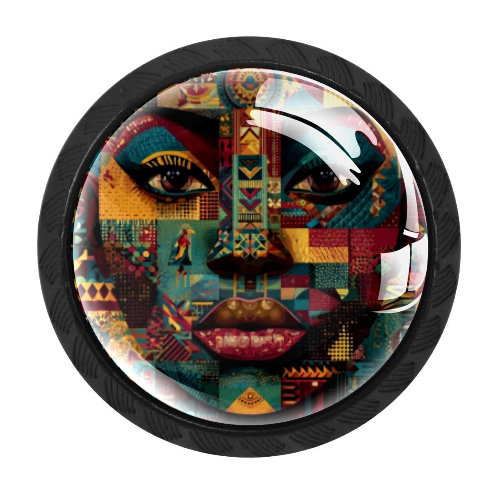 CHENZZZZ 4 Pack Cabinet Handles Black Colorful Ethnic Africa Aloha (1) Cabinet Knobs Draw