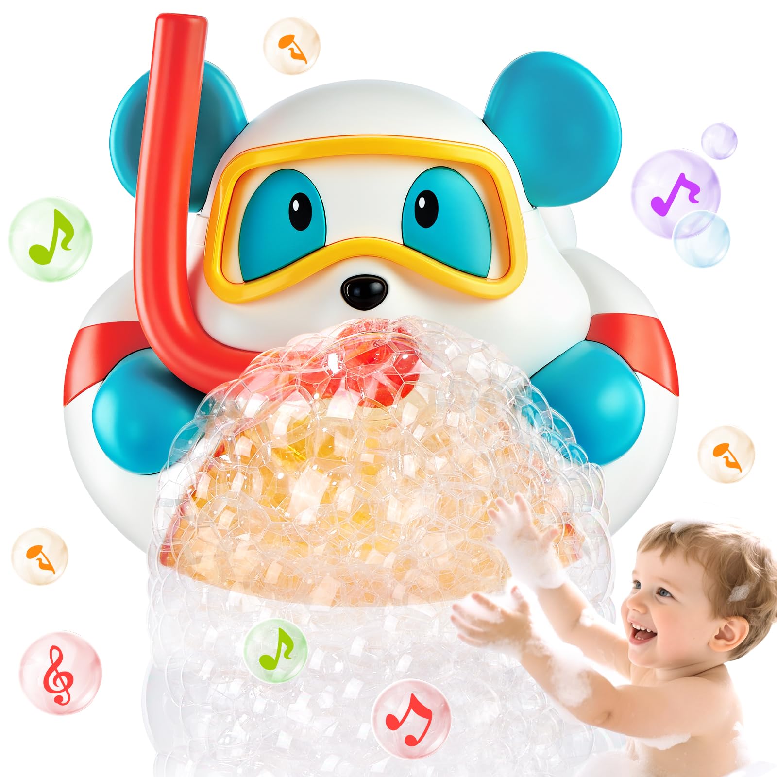 Juguetes Piscina Bebe, Juegos Bañera Burbujas Oso con Música, Juguetes Baño Bébé 1 2 3 4 5 Años, Regalo Cumpleaños Juegos Infantil para Niño Niña