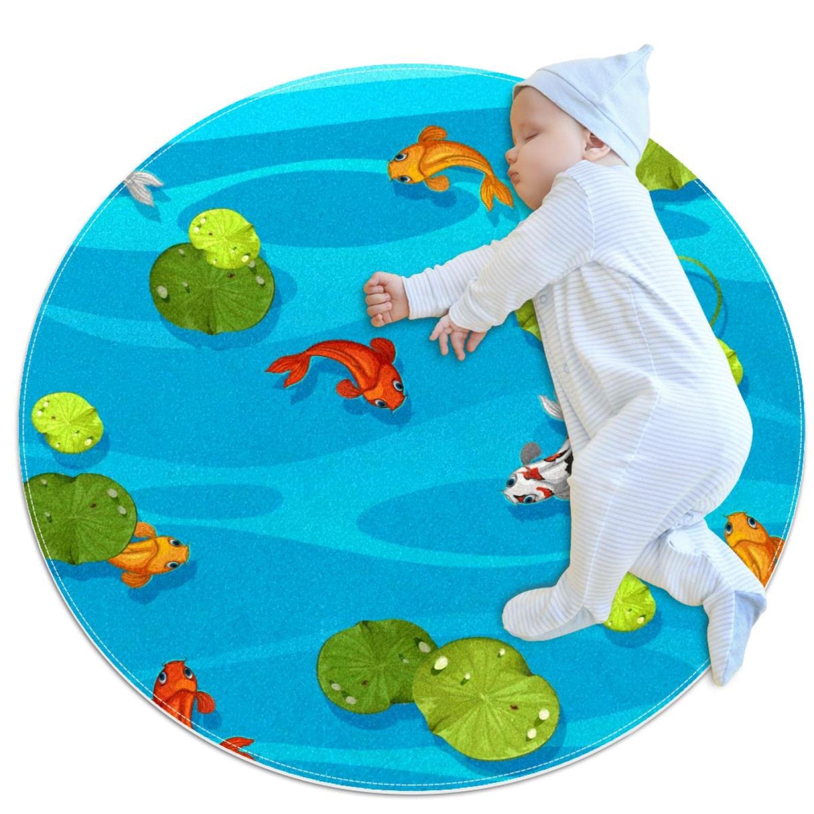 Alfombra de área redonda con peces JDEZ para juegos infantiles y mascotas de 80x80cm