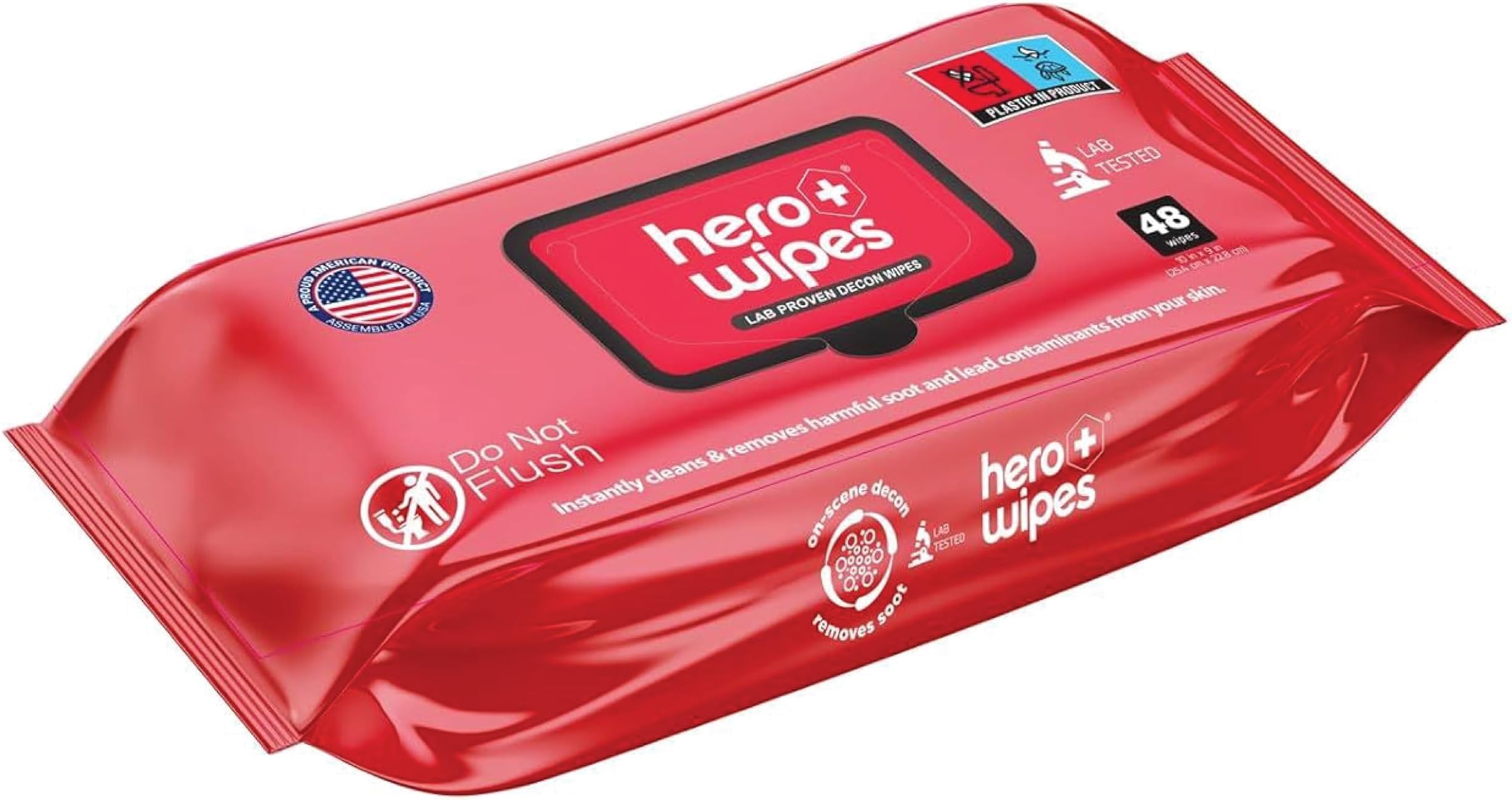 Hero Wipes Body Wipes Remove 98% Of Carcinogens, Ash, Soot, Smoke, Toxins - 12 Packs of 48ct Extra Thick Durable 10x9 inches Firefighter Wet Wipes Per Pouch