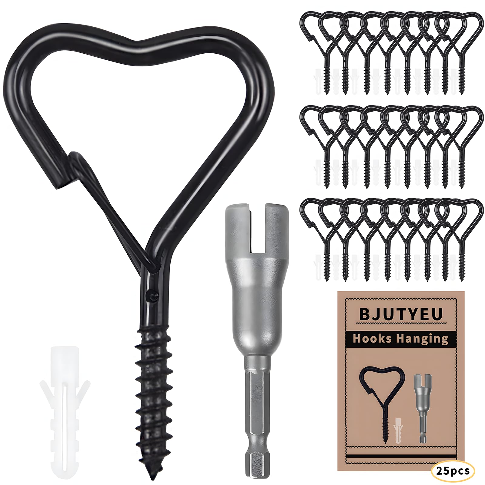 25 Pack Heart Shaped Screw Hooks for Hanging Plants, Ceiling Hooks