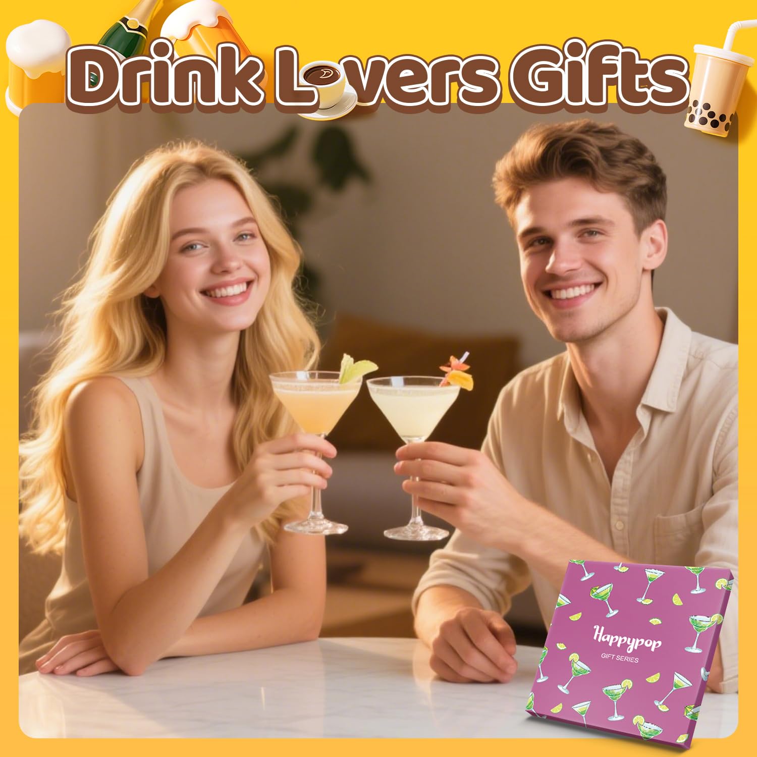 HAPPYPOP Drink Socks for Women Men - Tea Lovers Gifts, Margarita Whiskey Socks for Drinker