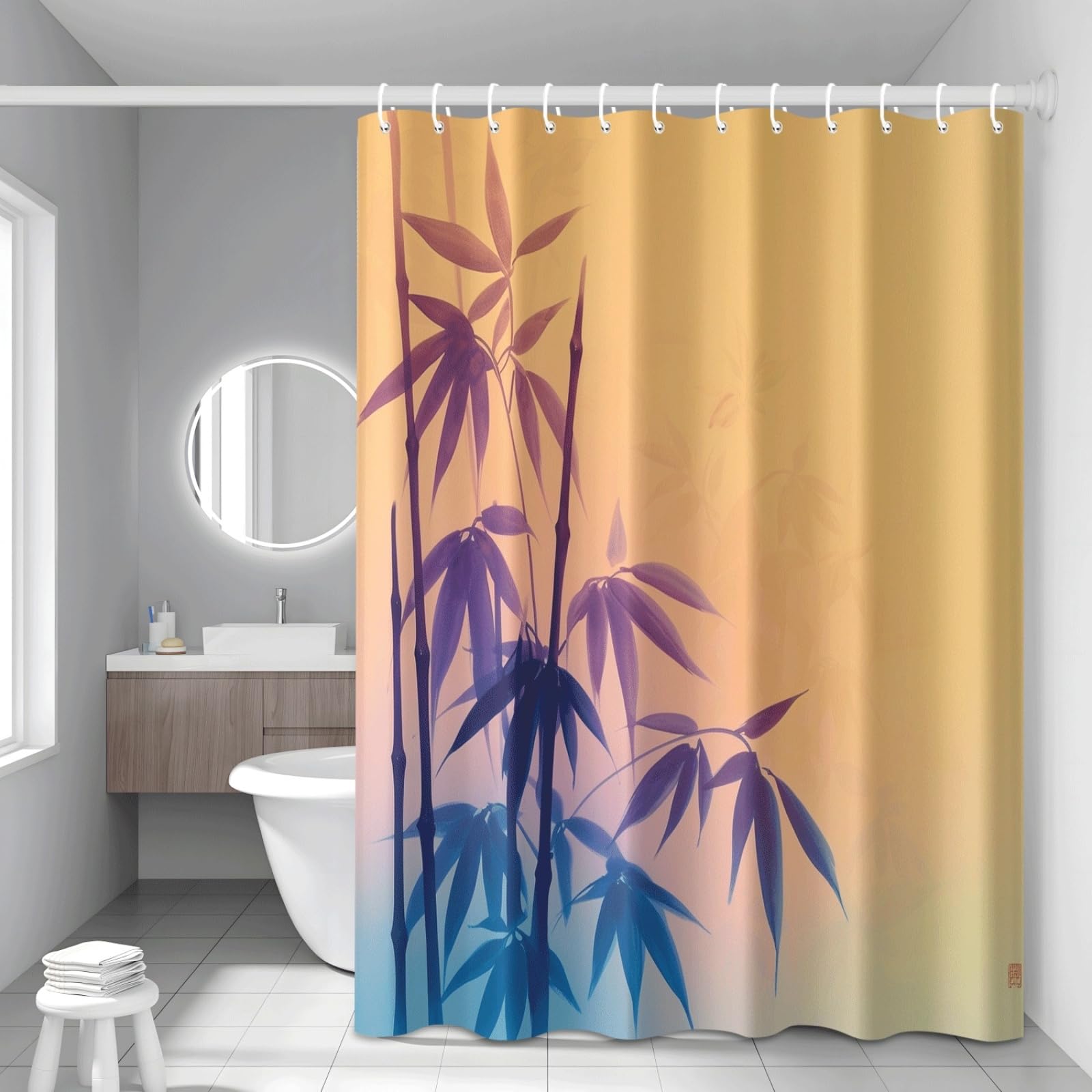 Shower Curtain Orange Purple Mould Resistant Shower Curtains for Bathroom Washable Polyester Bathroom Curtains Decor Wet Room Quick Dry Anti Mould Bath Curtain with 12 Hooks 180x220cm