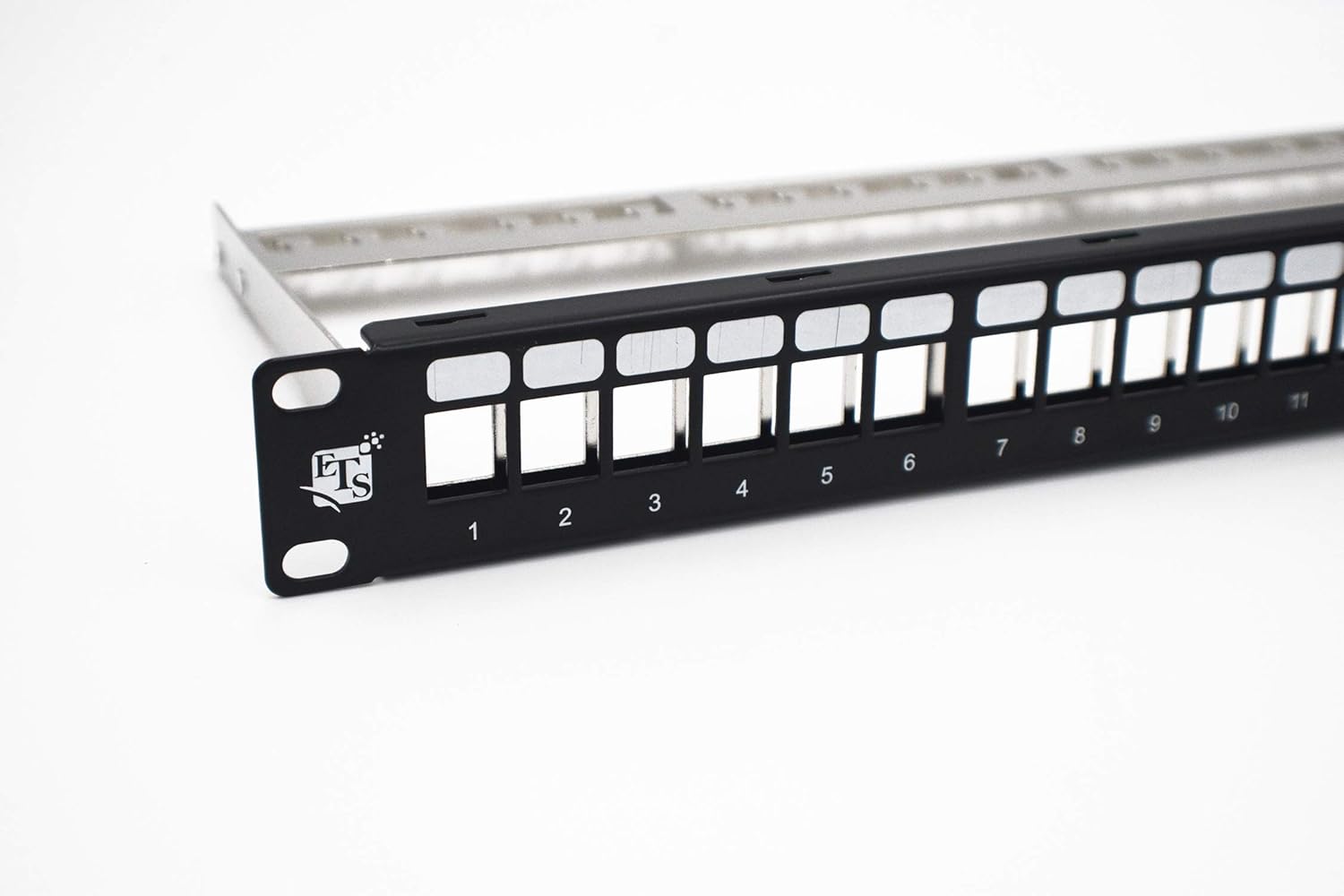 ETS 24-Port Blank Keystone 1U Patch Panel 19-Inch Metal Rackmount or Wallmount with Rear Cable Management Panel, Compatible with All Keystone Style Inserts Cat5e/Cat6/Cat7, Fiber Optic, USB, HDMI ETS 24-Port Blank Keystone 1U Patch Panel 19-Inch Metal Rackmount or Wallmount with Rear Cable Management Panel, Compatible with All Keystone Style Inserts Cat5e/Cat6/Cat7, Fiber Optic, USB, HDMI