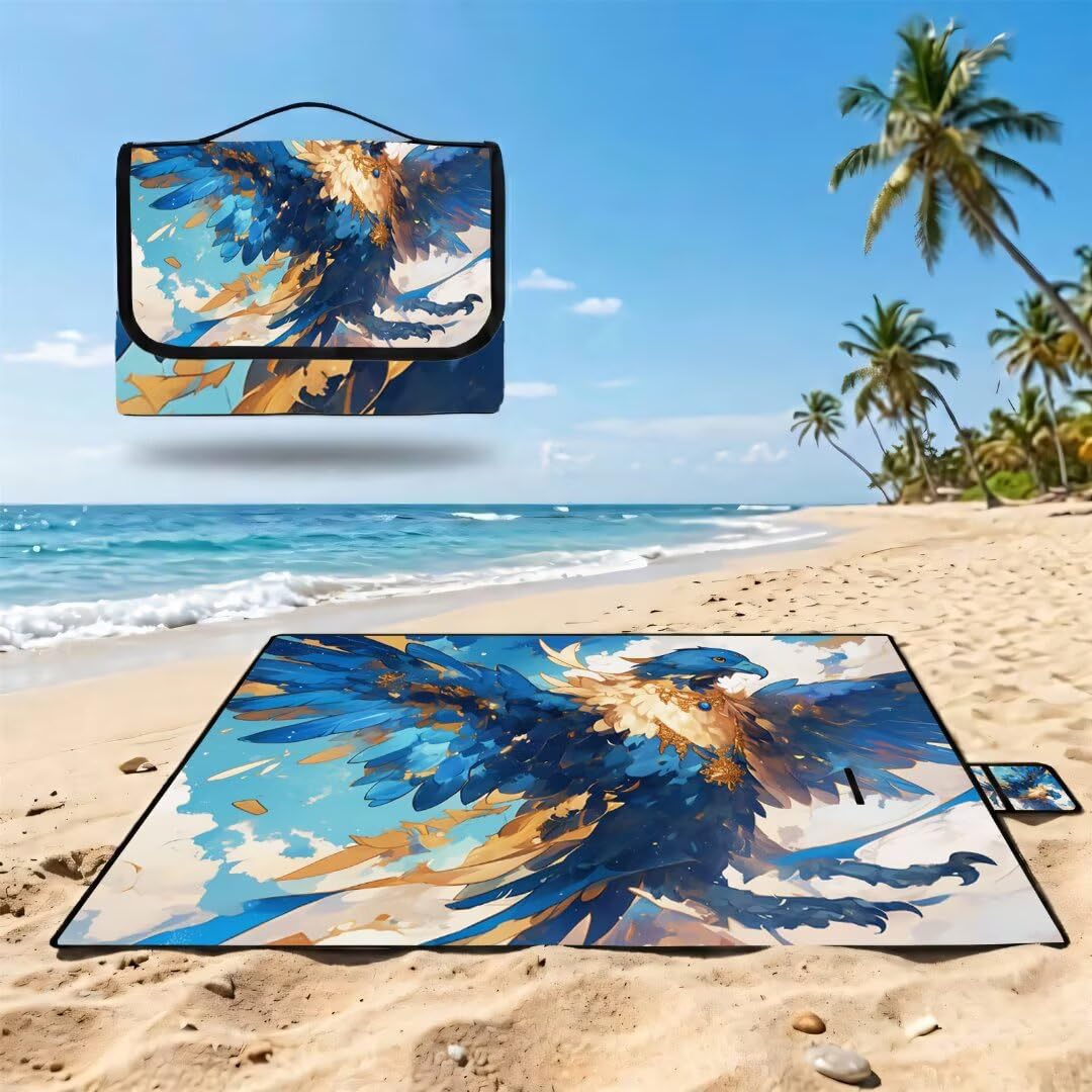 Couverture Pique Nique Grande 200x300cm,Outdoor Couverture Imperméable,Pliable Tapis de Plage Dos en PVC Anti-Sable,Picnic Blanket pour Camping Accessoires,Jardin,Parc - Aigle,résumé (1) UZ-485